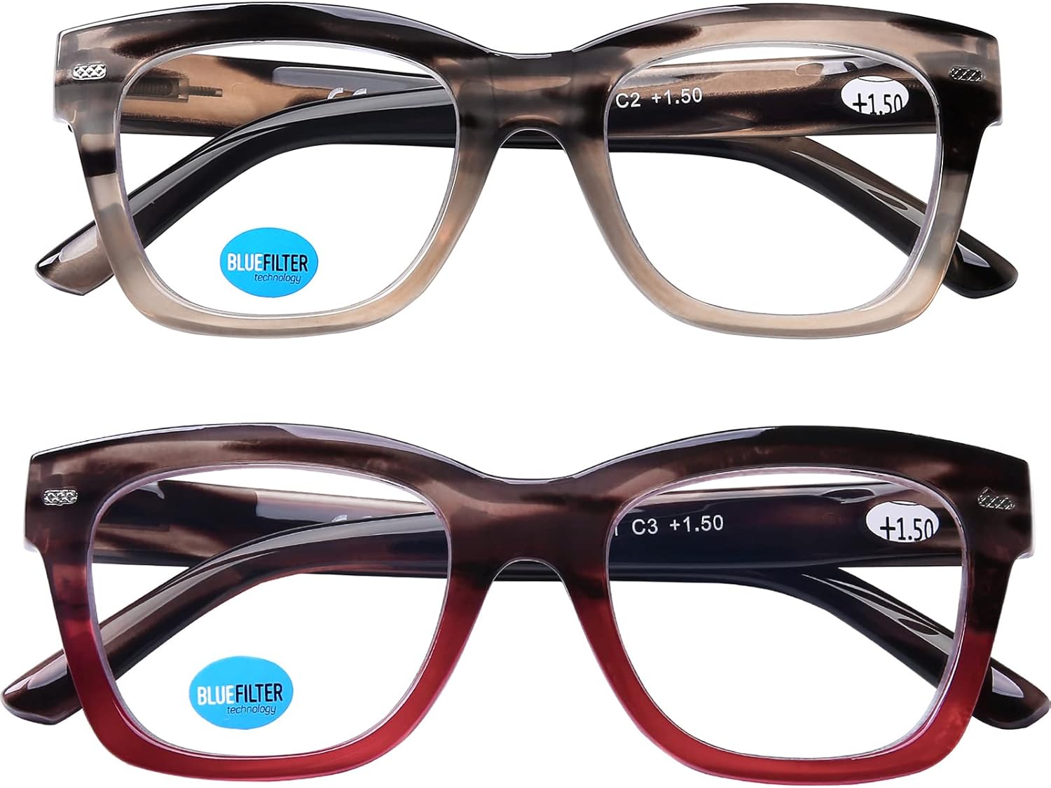 AQWANO Gafas de lectura de gran tamaño con bloqueo de luz azul, lector de diseño de moda para computadora para mujeres y hombres,