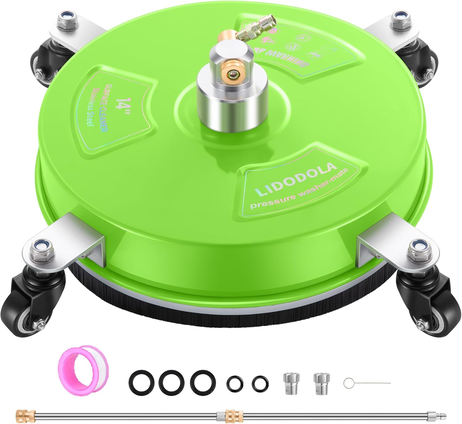 PWS14G – Limpiador de superficies de hidrolavadora de 14 pulgadas con 4 ruedas, limpiador de superficies de acero inoxidable verde recubierto para