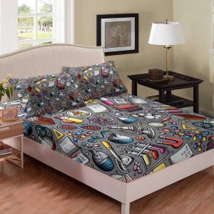 Juego de ropa de cama de laboratorio de química para niños, adolescentes, niños, jóvenes, tubo de ensayo, microscopio escolar, graffiti, sábana Juego de ropa de cama de laboratorio de química para niños, adolescentes, niños, jóvenes, tubo de ensayo, microscopio escolar, graffiti, sábana