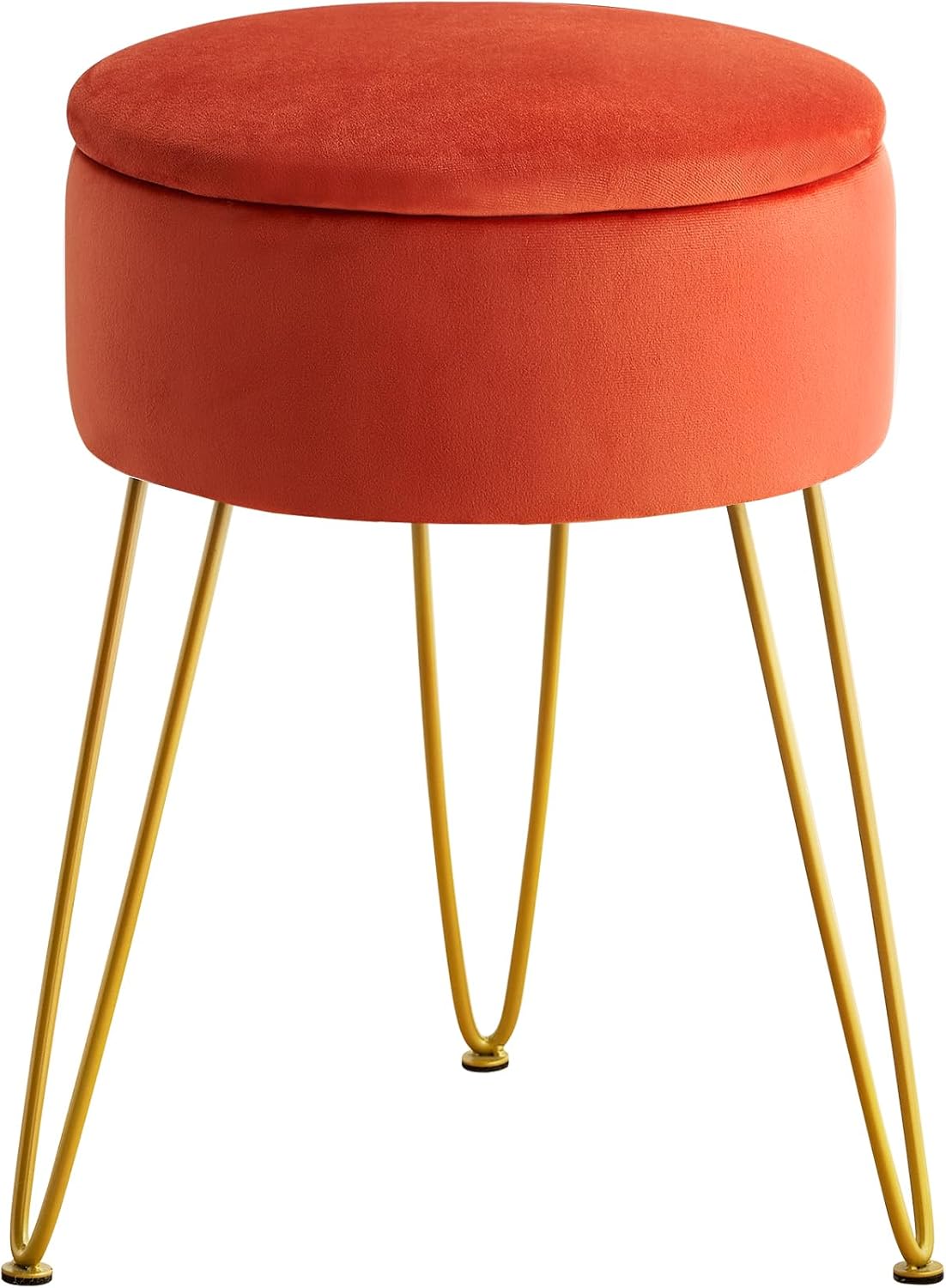 LUE BONA Taburete de terciopelo para sala de maquillaje, otomana de almacenamiento redondo, taburete para tocador con patas doradas, silla de