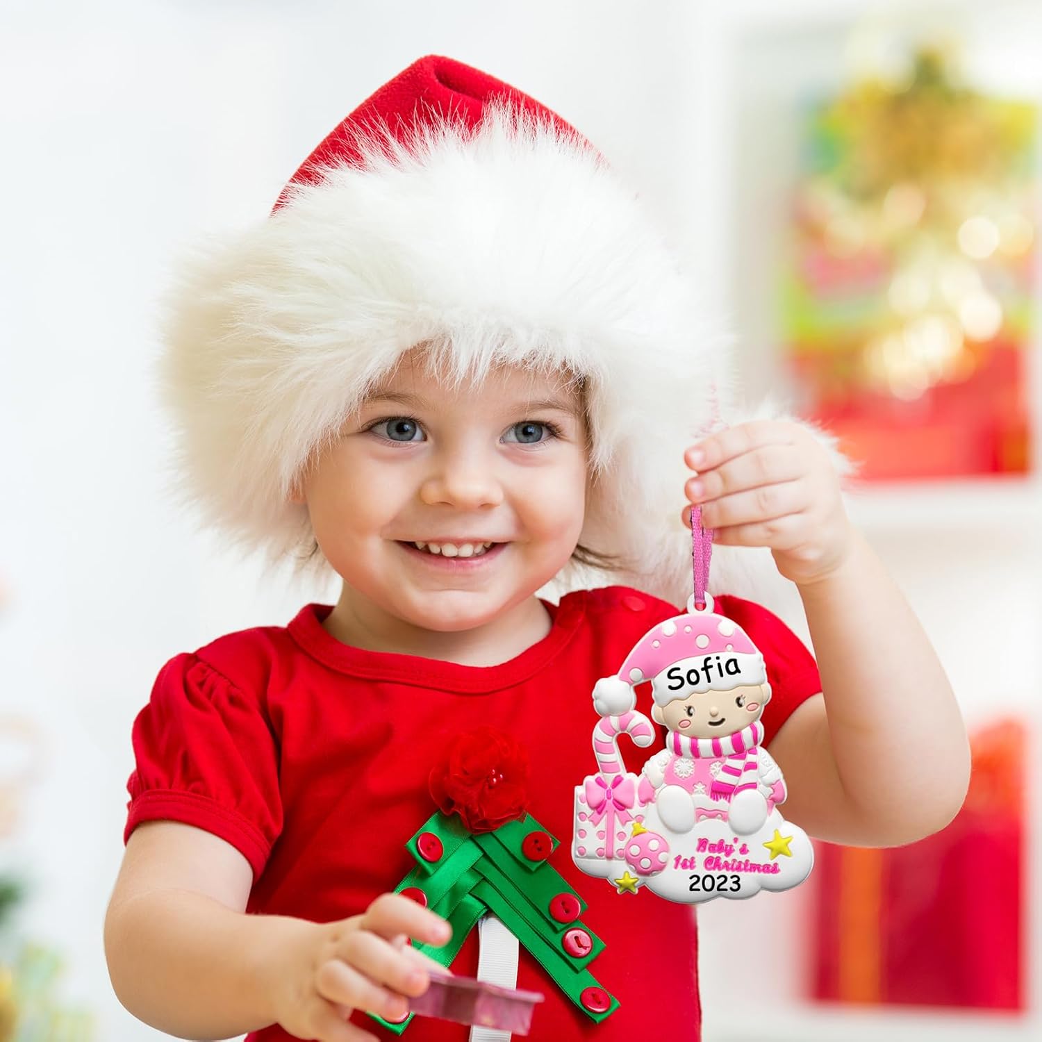 Adorno personalizado para bebé, primera Navidad, decoración para árbol de Navidad, primer recuerdo escrito a mano para recién nacido, personalizable