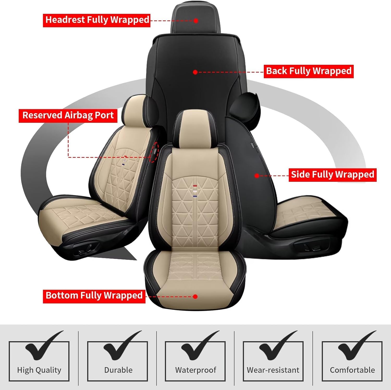 Front Seat Covers Fit for Ford Ecosport 2018-2024 2025 Seat Covers Waterproof Leather Automotive Seat Cushion with Airbag Compatible (2 Seats, Black