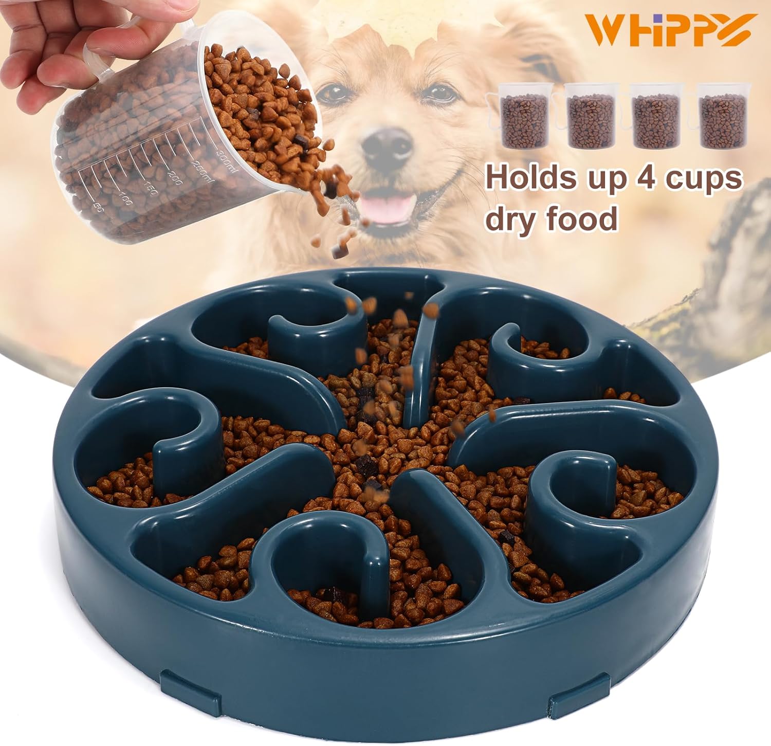 WHIPPY Cuencos de alimentación lenta para perros grandes, medianos y pequeños, tazón de rompecabezas antideslizante para mascotas, cuenco de comida