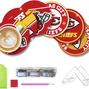 Aimeryup Juego de 6 posavasos de pintura de diamantes con soporte, posavasos de arte de diamantes de fútbol para adultos y niños, kits de puntos de Aimeryup Juego de 6 posavasos de pintura de diamantes con soporte, posavasos de arte de diamantes de fútbol para adultos y niños, kits de puntos de