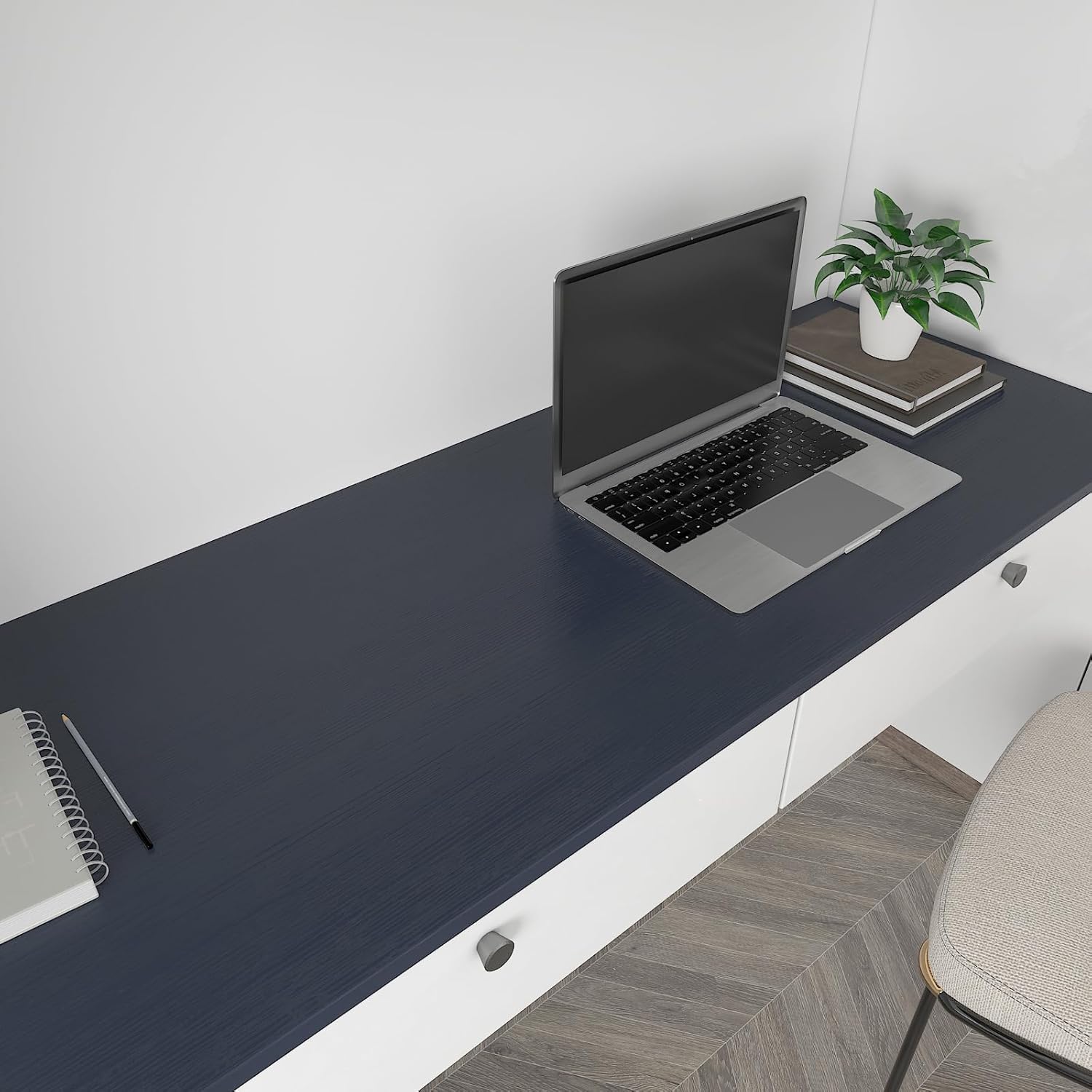 CHIHUT Papel tapiz de madera azul marino de 17.7 x 236 pulgadas, papel de contacto de madera azul, autoadhesivo, extraíble, papel de pared de vinilo