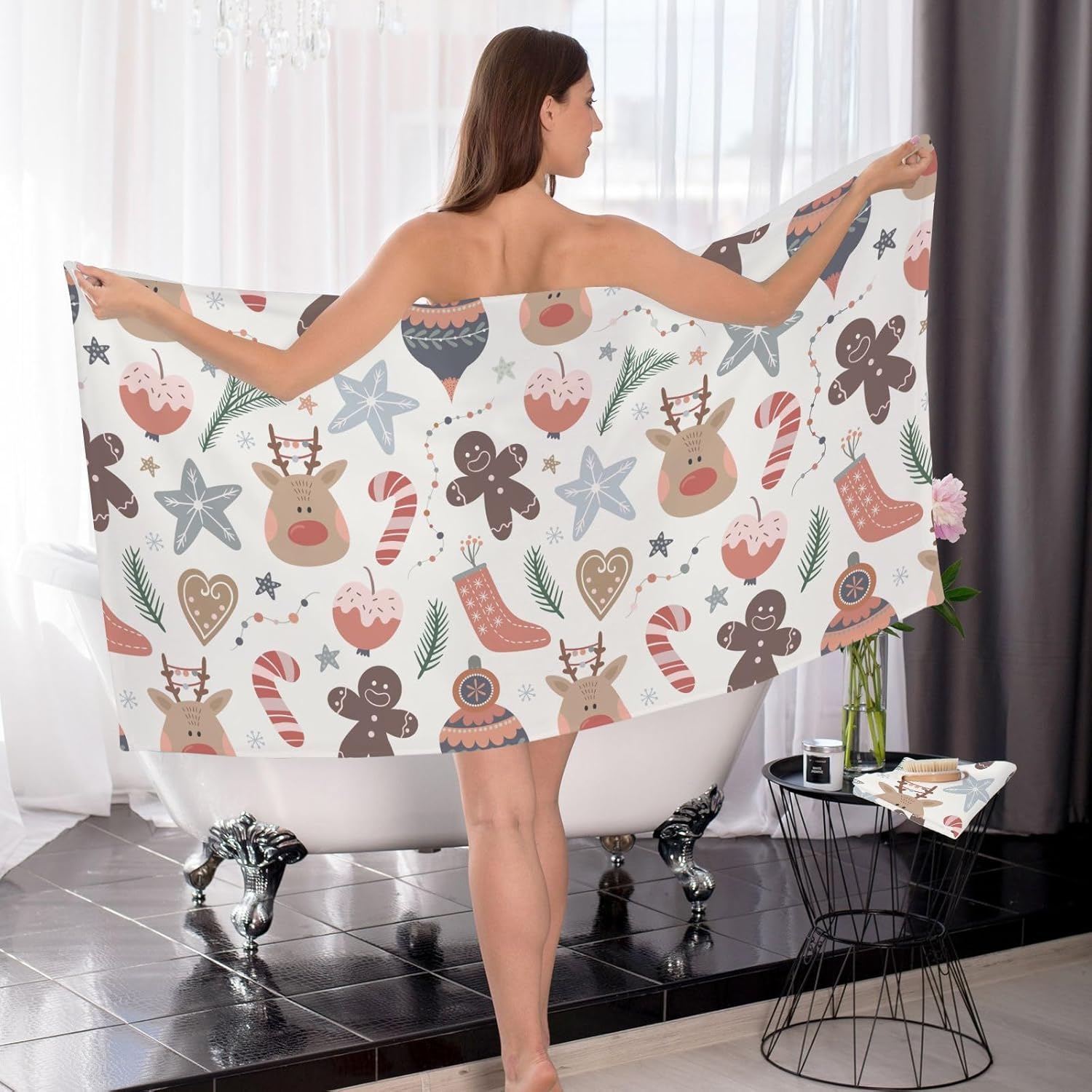 senya Bath Towel Set, Christmas Forest Animal Reindeer Gingerbread Cotton Bath Towels Soft Highly Absorbent Fast Drying for Bathroom Gym Hotel