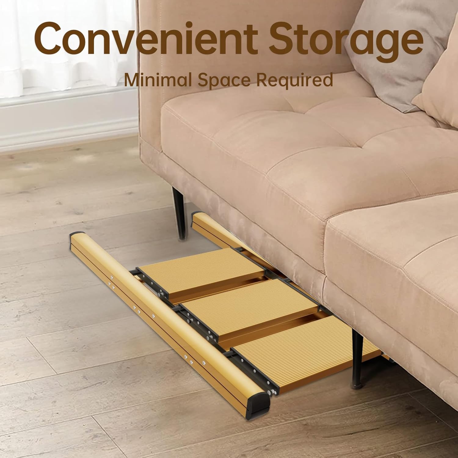 Taburete plegable de 3 escalones para armariococina-Escalera de aluminio dorado, escaleras plegables ligeras de 330 libras con pedal ancho