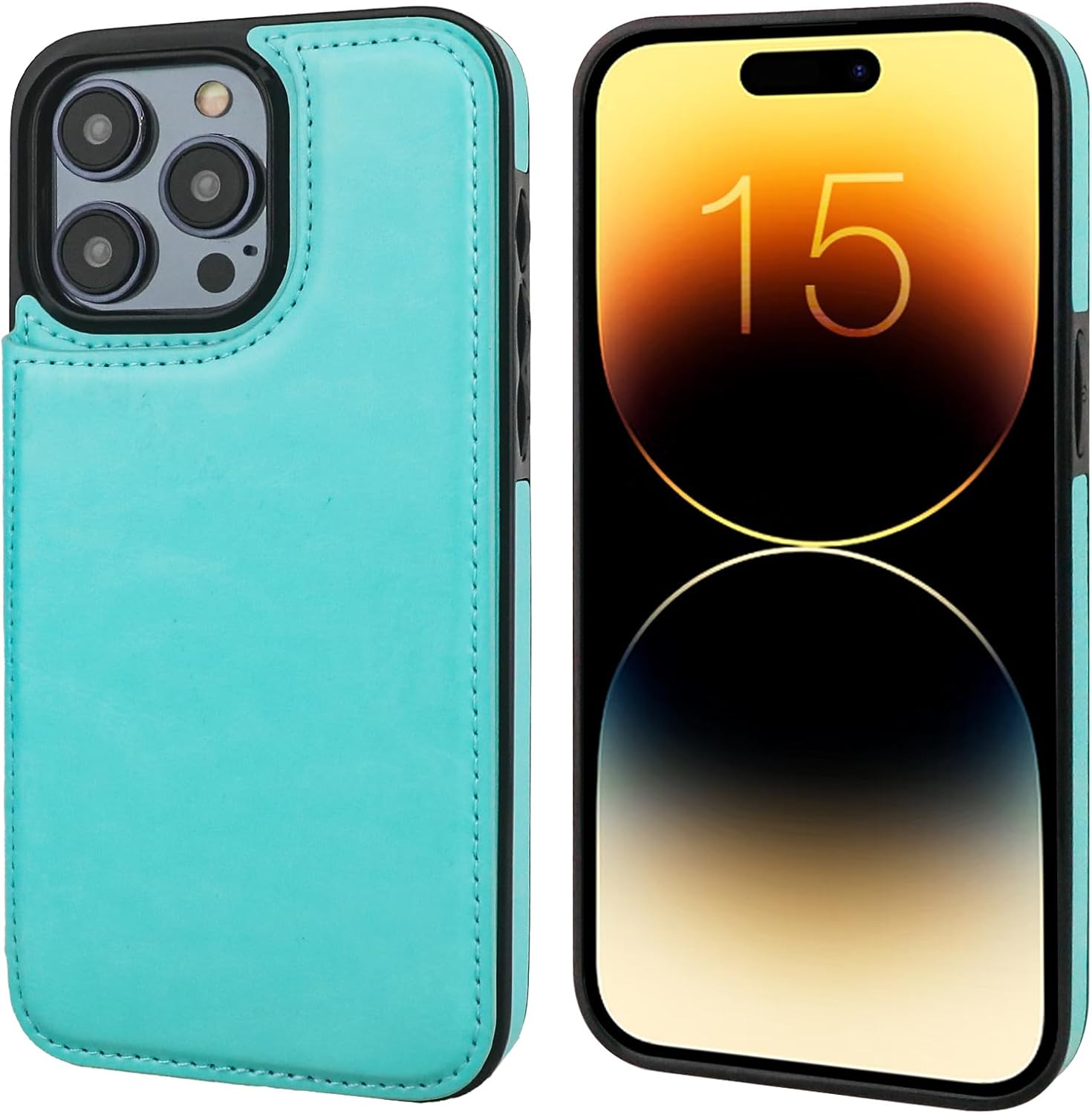 Onetop Funda tipo cartera compatible con iPhone 15 Pro Max con soporte para tarjetas, funda de piel sintética con ranuras para tarjetas, doble