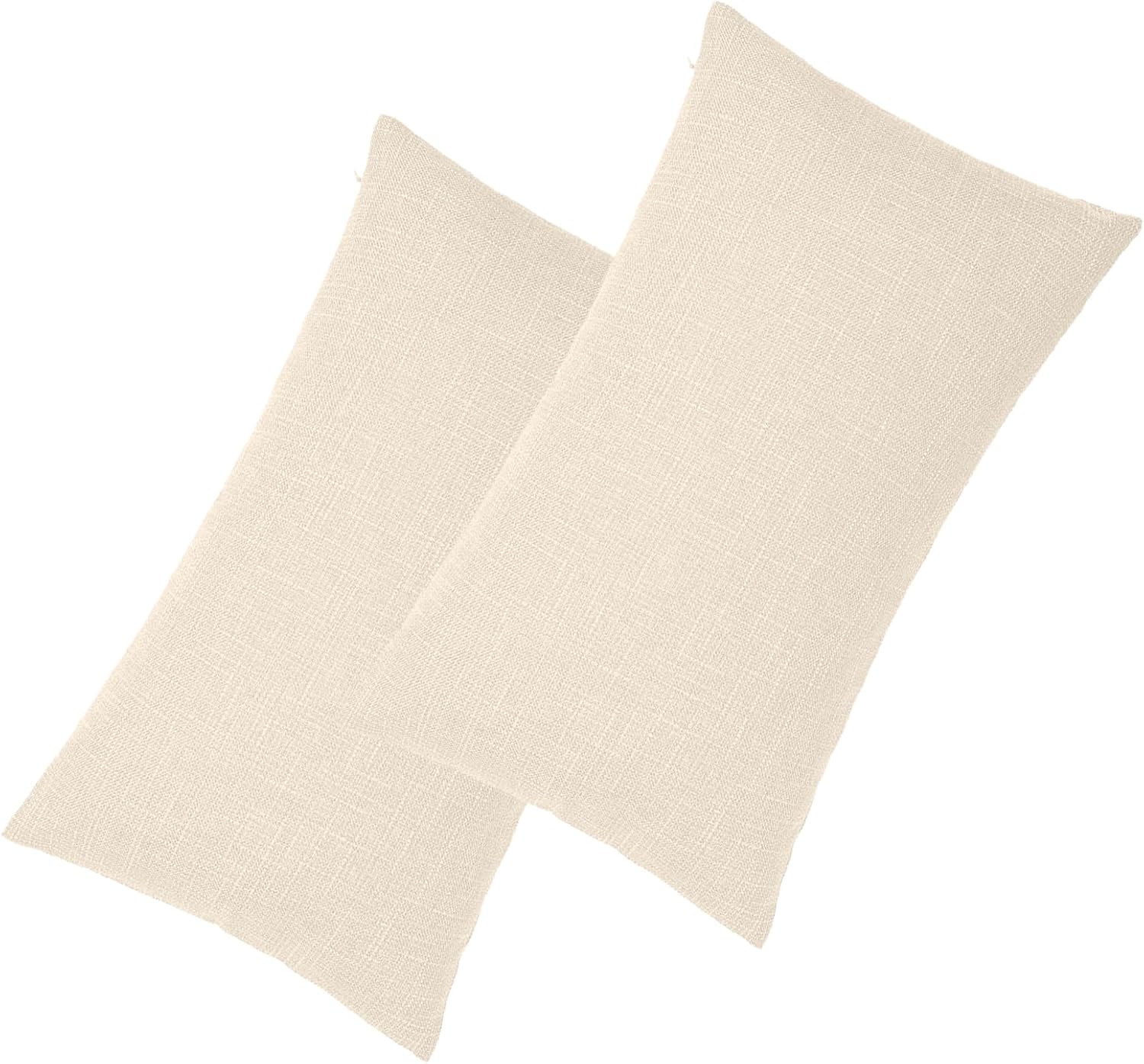 FULDGAENR Juego de 2 fundas de almohada de lino flameado de 12 x 20 pulgadas para sofá y sillón, textura rústica beige, fundas de almohada