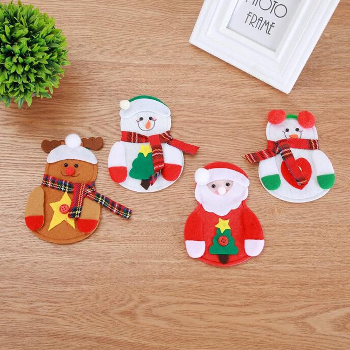 12 piezas de Navidad bolsa de cubiertos lindo muñeco de nieve cubiertos soporte cuchillo tenedor bolsa bolsa decoración para fiesta de Navidad cena