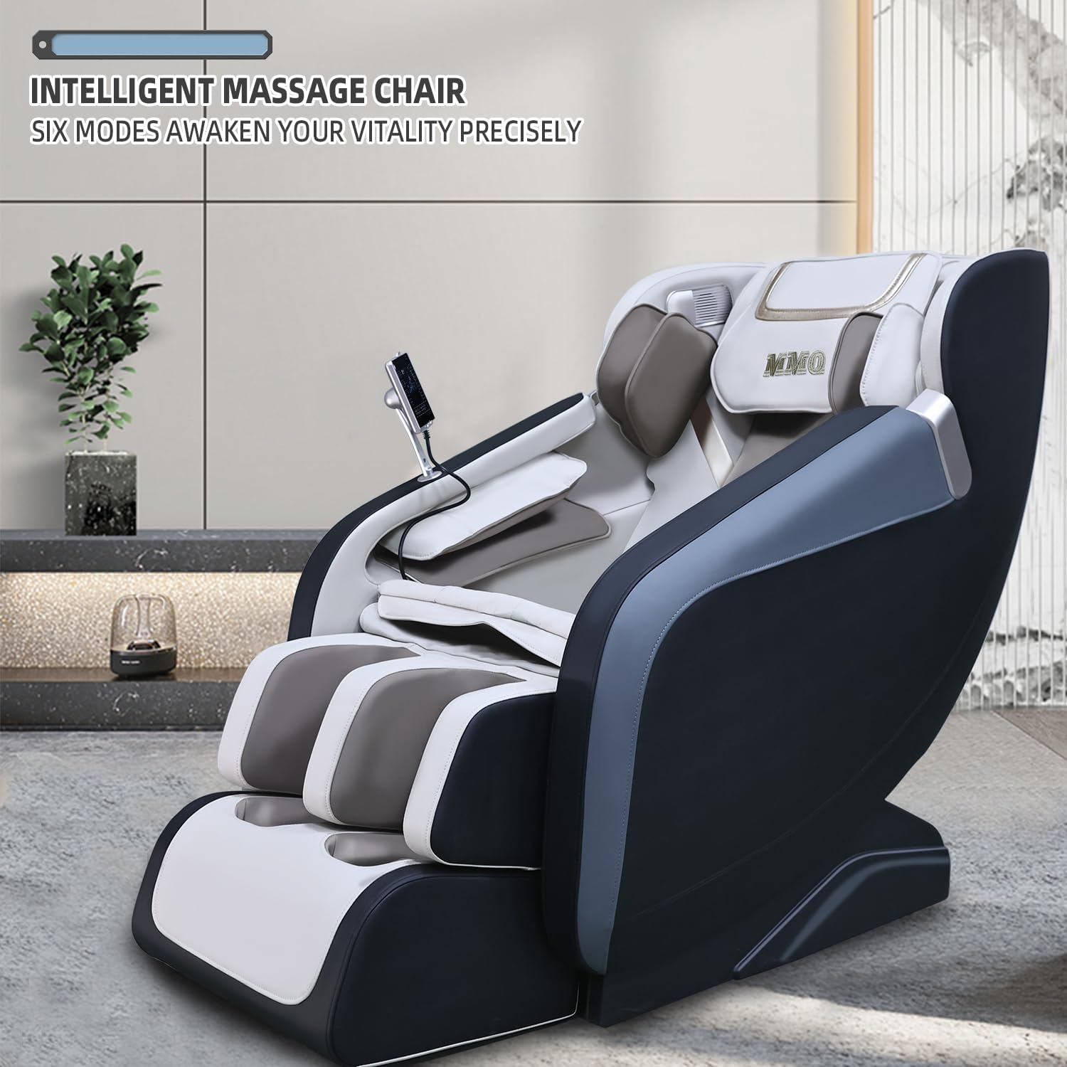 MMQ Silla de masaje de gravedad cero de cuerpo completo, reclinable Shiatsu eléctrico con calefacción trasera y rodillo de pie, altavoces Bluetooth