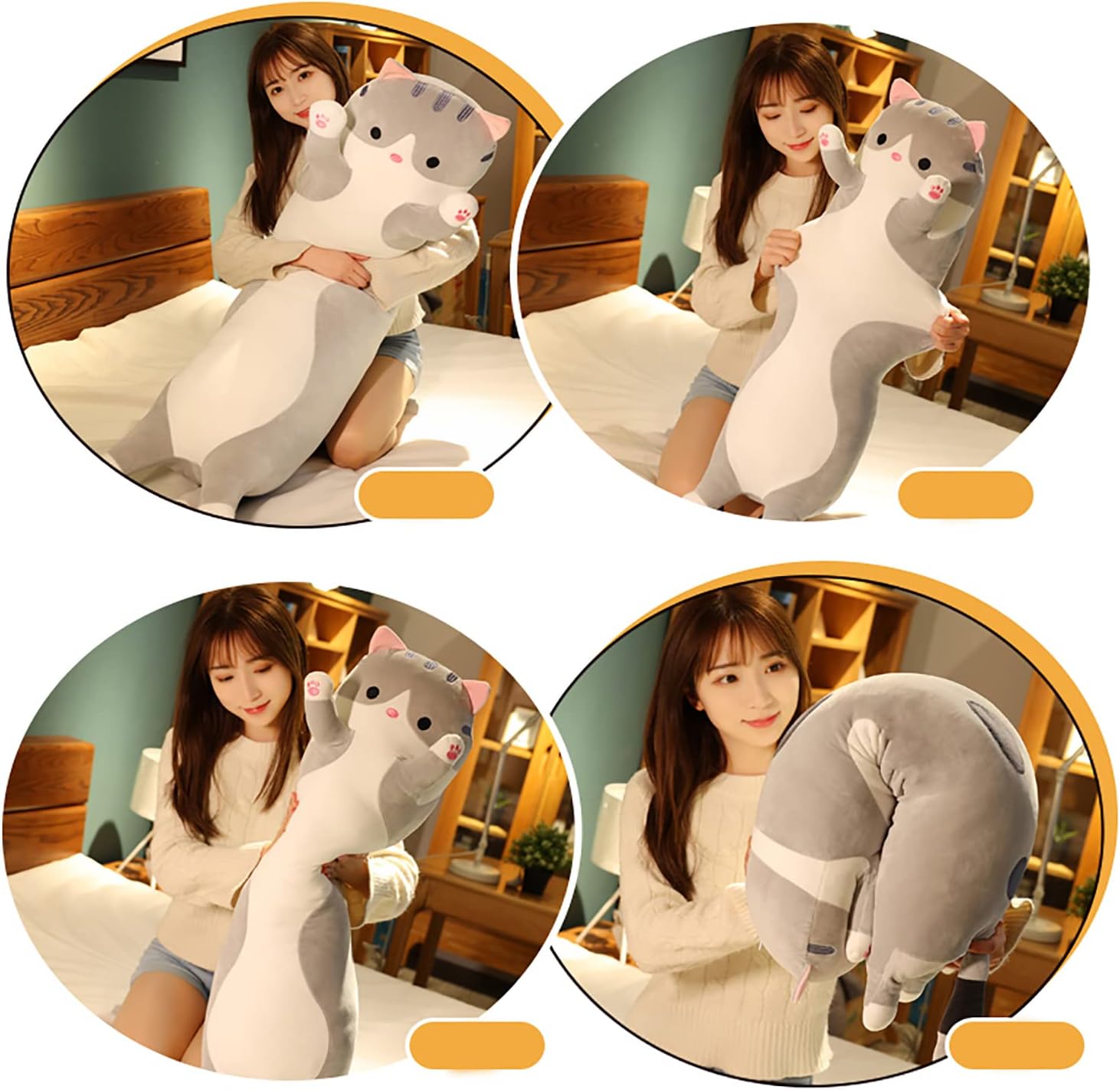 Almohada suave de felpa larga para gatos, almohada de algodón para dormir, almohada de gatito de peluche, regalo para niños y novias (35.4