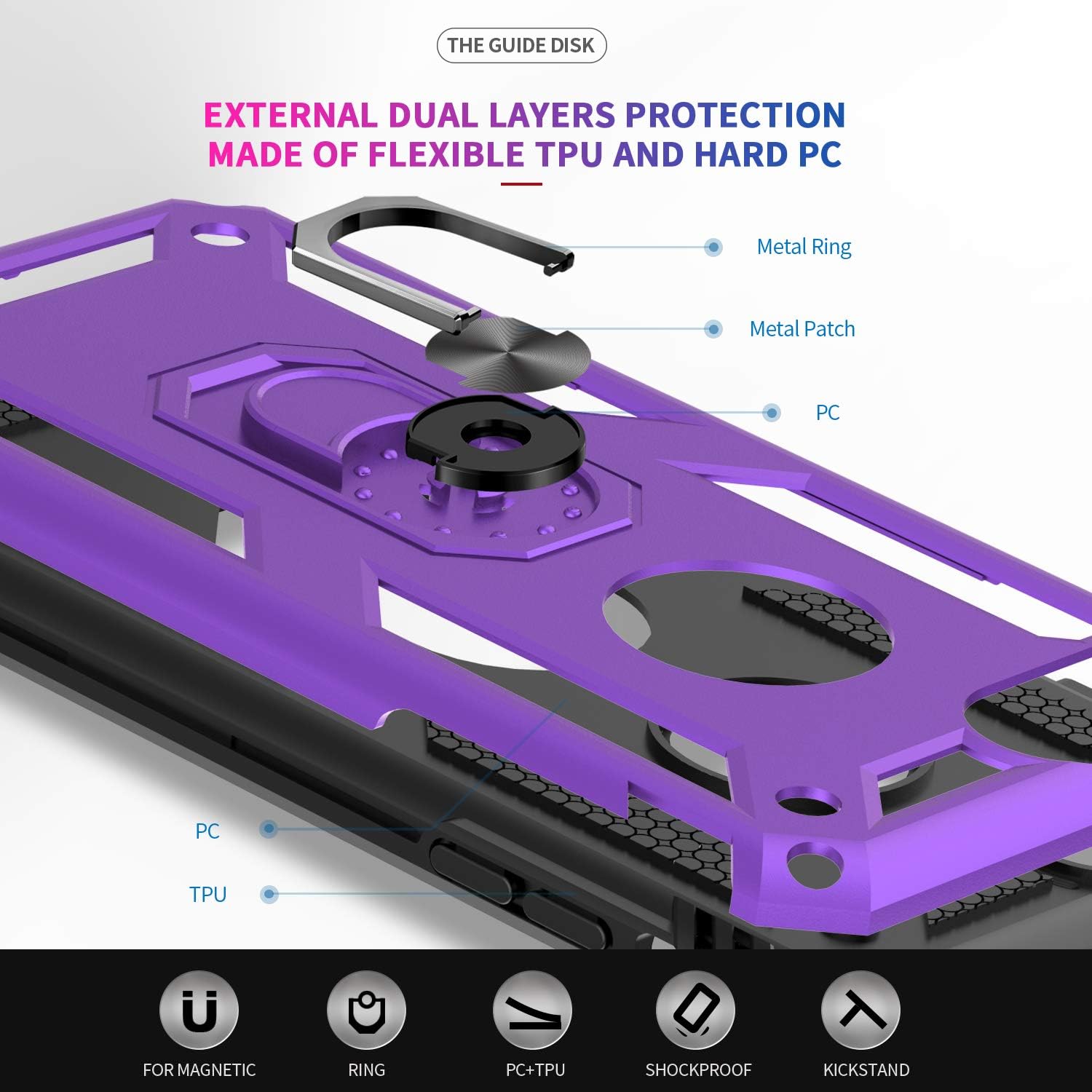 Funda LeYi para iPhone 6S6, funda para iPhone 7, funda para iPhone 8, armadura de grado militar de doble capa con soporte giratorio de 360 grados
