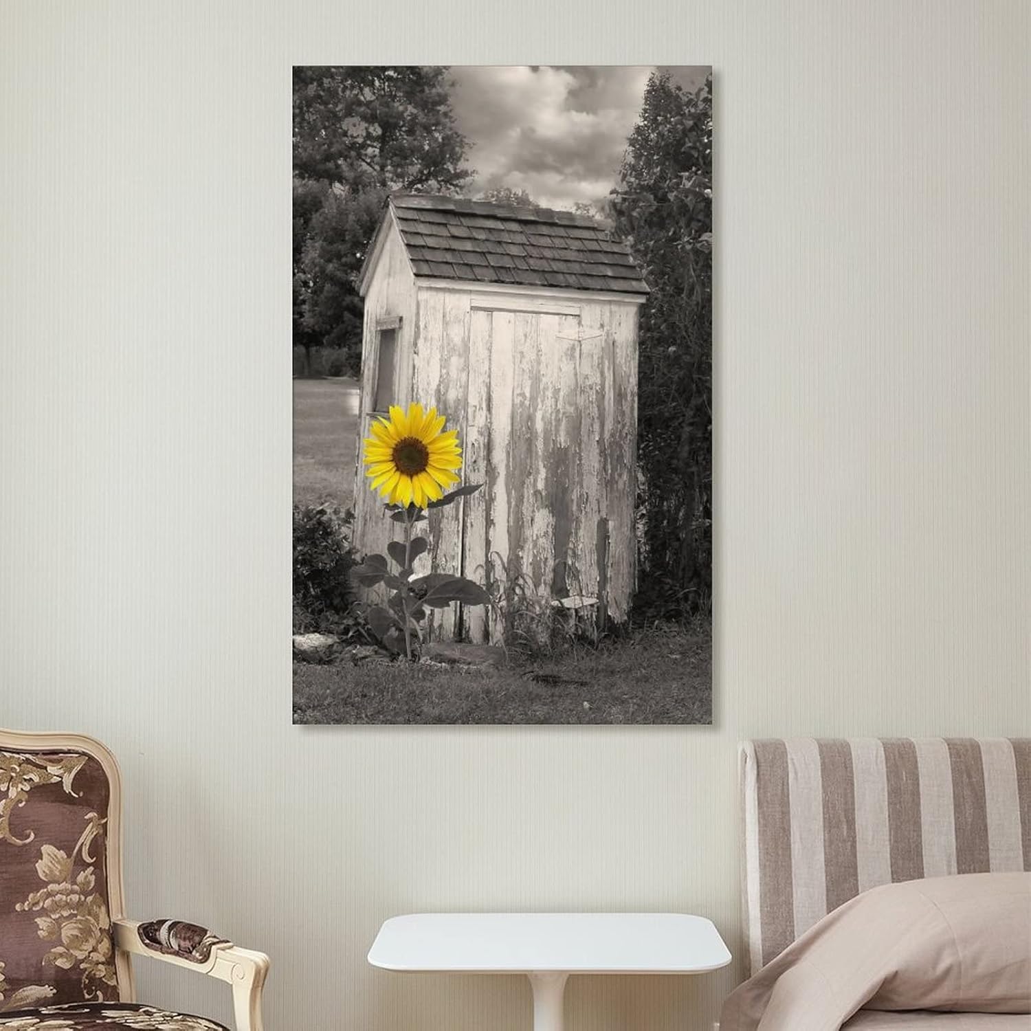 ESyem Pósteres rústicos de girasoles de granja, póster de arte en lienzo para pared de baño, póster artístico y arte de pared, decoración moderna de