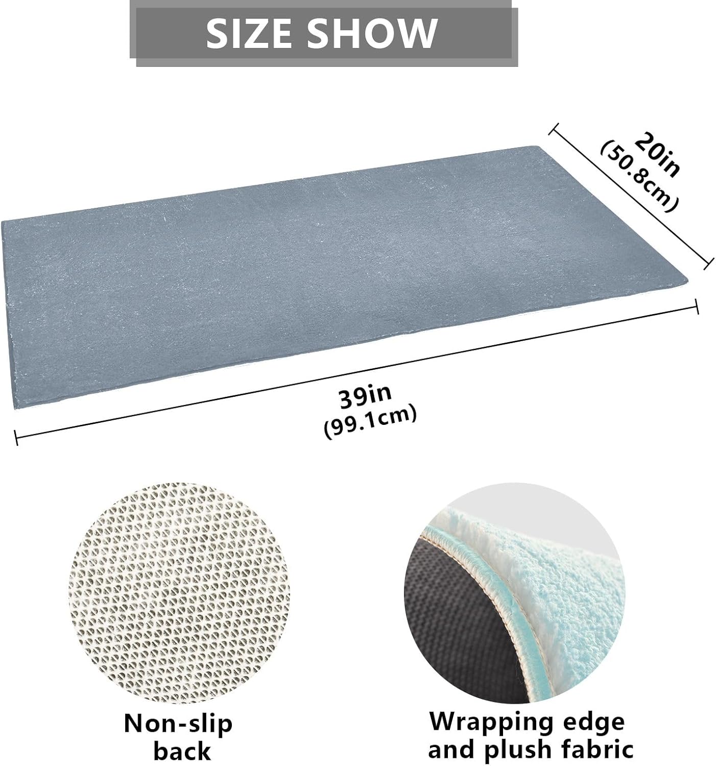 Alfombras de felpa gris pizarra para suelo de baño, parte trasera de goma antideslizante, alfombra de baño lavable, absorbente de agua, 39 x 20