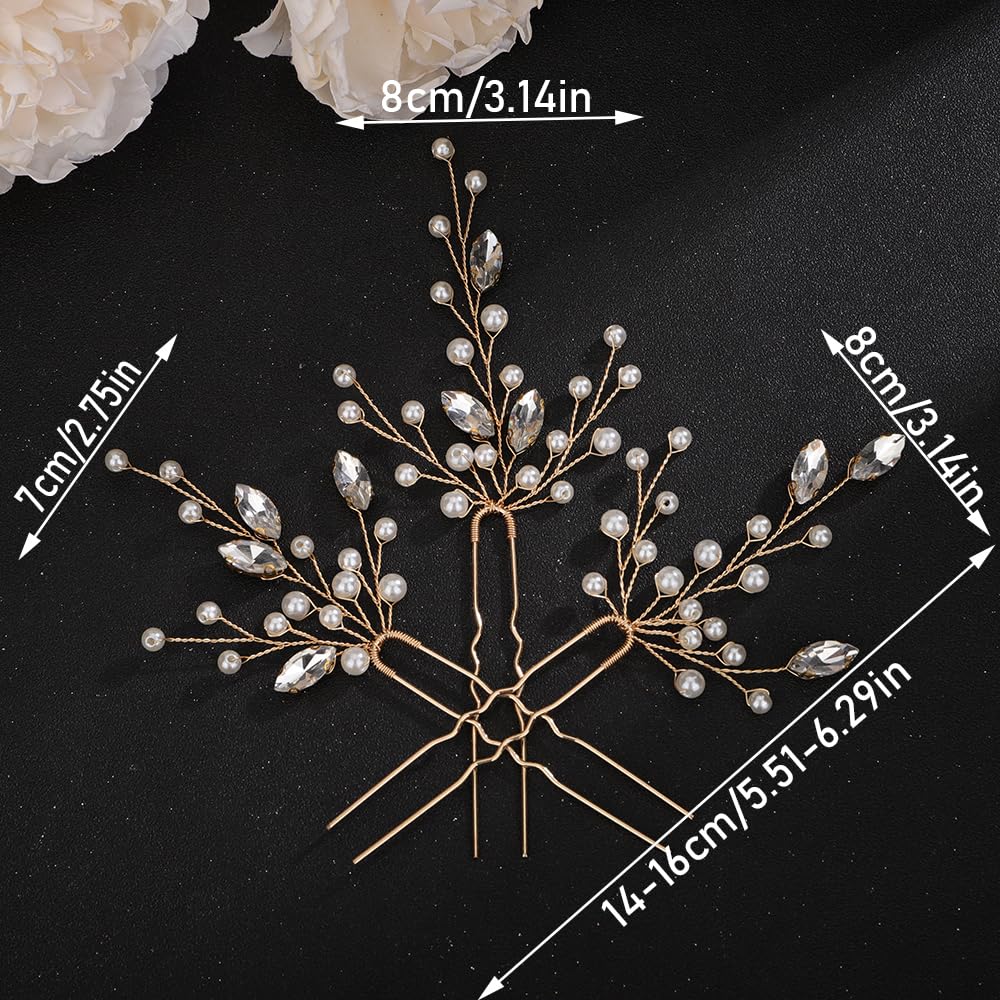 Teyglen Juego de 3 horquillas para el pelo de novia con perlas de cristal, para novia, boda, accesorios para el cabello, hechos a mano, rojo, negro,