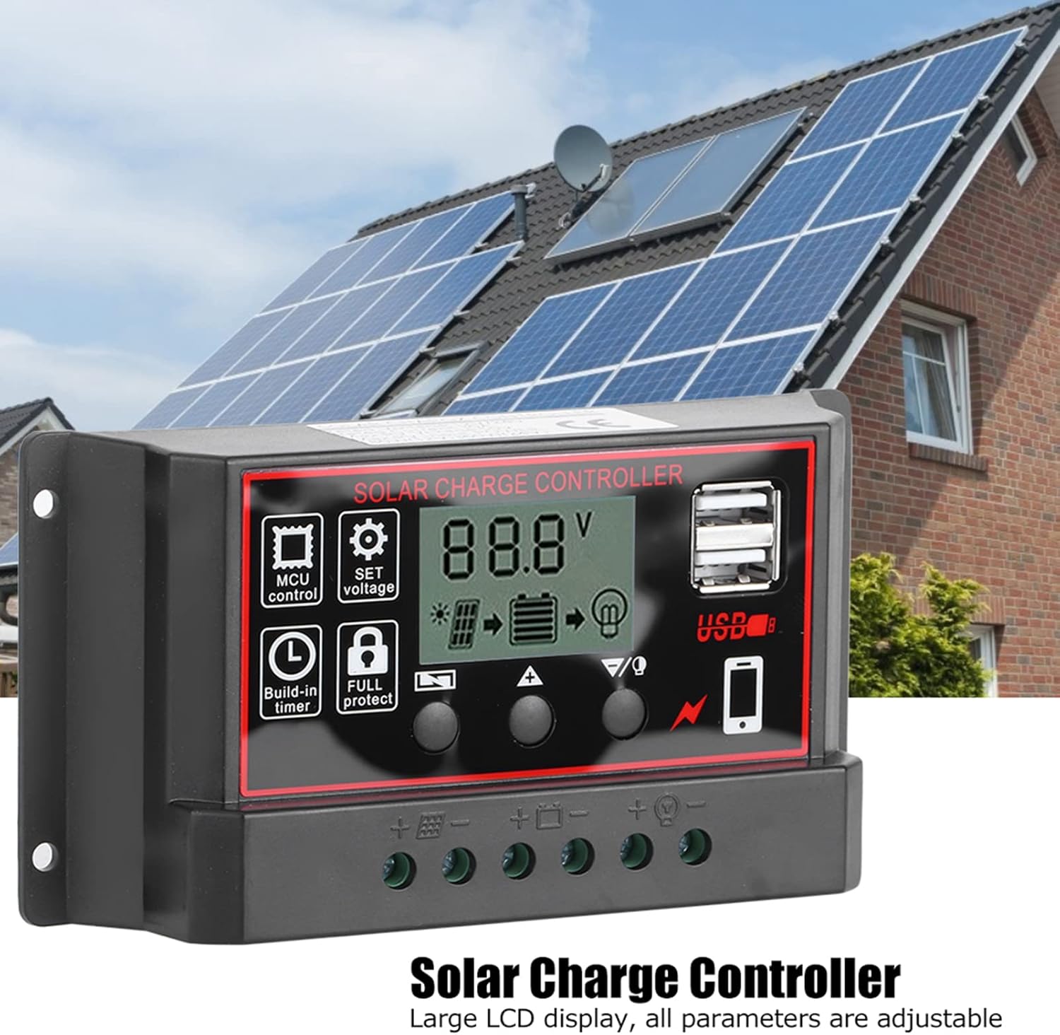 Uxsiya con microcontrolador incorporado Controlador de energía solar Controlador de batería solar de 30 A configurado de forma flexible para el