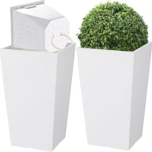 Paquete de 2 macetas altas + cestas (riego automático) (20 pulgadas de alto), macetas altas para exteriores e interiores, macetas altas para porche Paquete de 2 macetas altas + cestas (riego automático) (20 pulgadas de alto), macetas altas para exteriores e interiores, macetas altas para porche