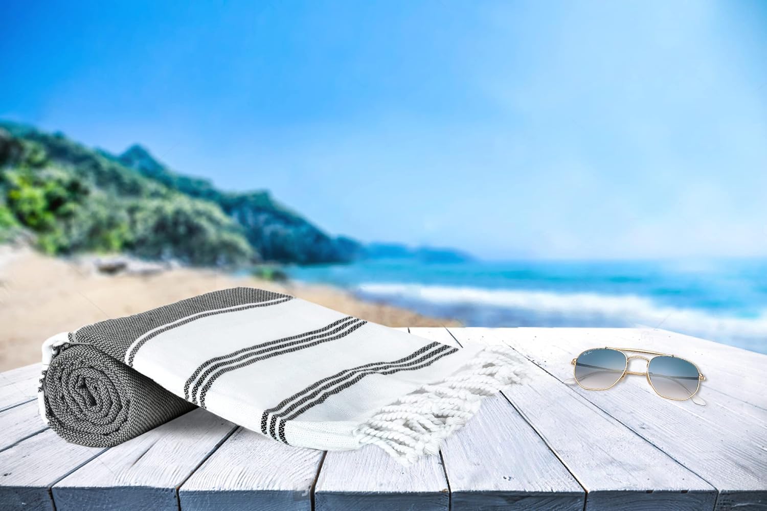 GLAMBURG Peshtemal – Juego de 4 toallas turcas de playa de 100 % algodón de gran tamaño, 36 x 71 pulgadas, toallas de playa de algodón para adultos,
