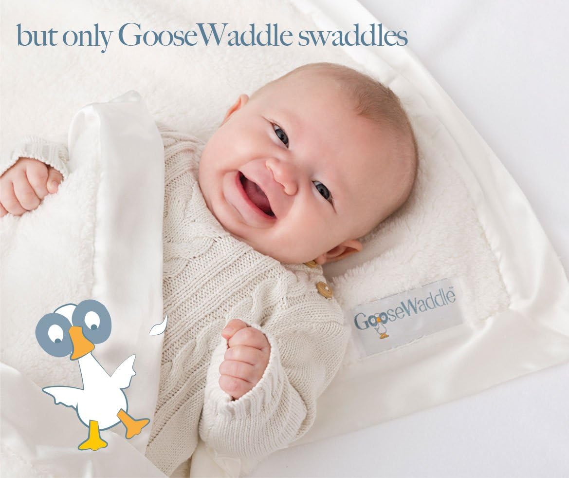 GooseWaddle Manta de bebé de lujo, sedosa y suave, con ribete de satén, 100% poliéster, lavable a máquina, calmante para guardería o cuna (29 x 35