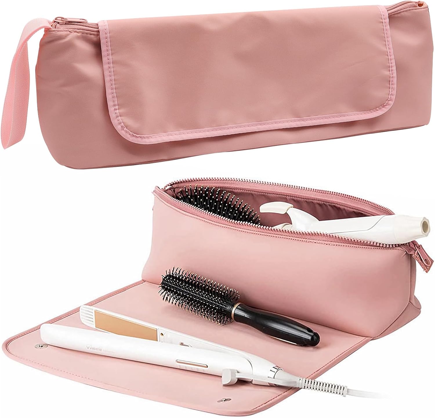 yuuzue Bolsa de viaje 2 en 1 para herramientas para el cabello con alfombrilla resistente al calor para herramientas para el cabello, rizador,