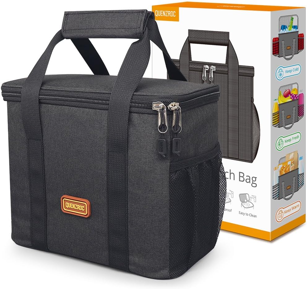 Bolsa de almuerzo negra para mujeres y hombres, pequeña bolsa enfriadora para el trabajo de la escuela, oficina, lonchera portátil de 5 litros,