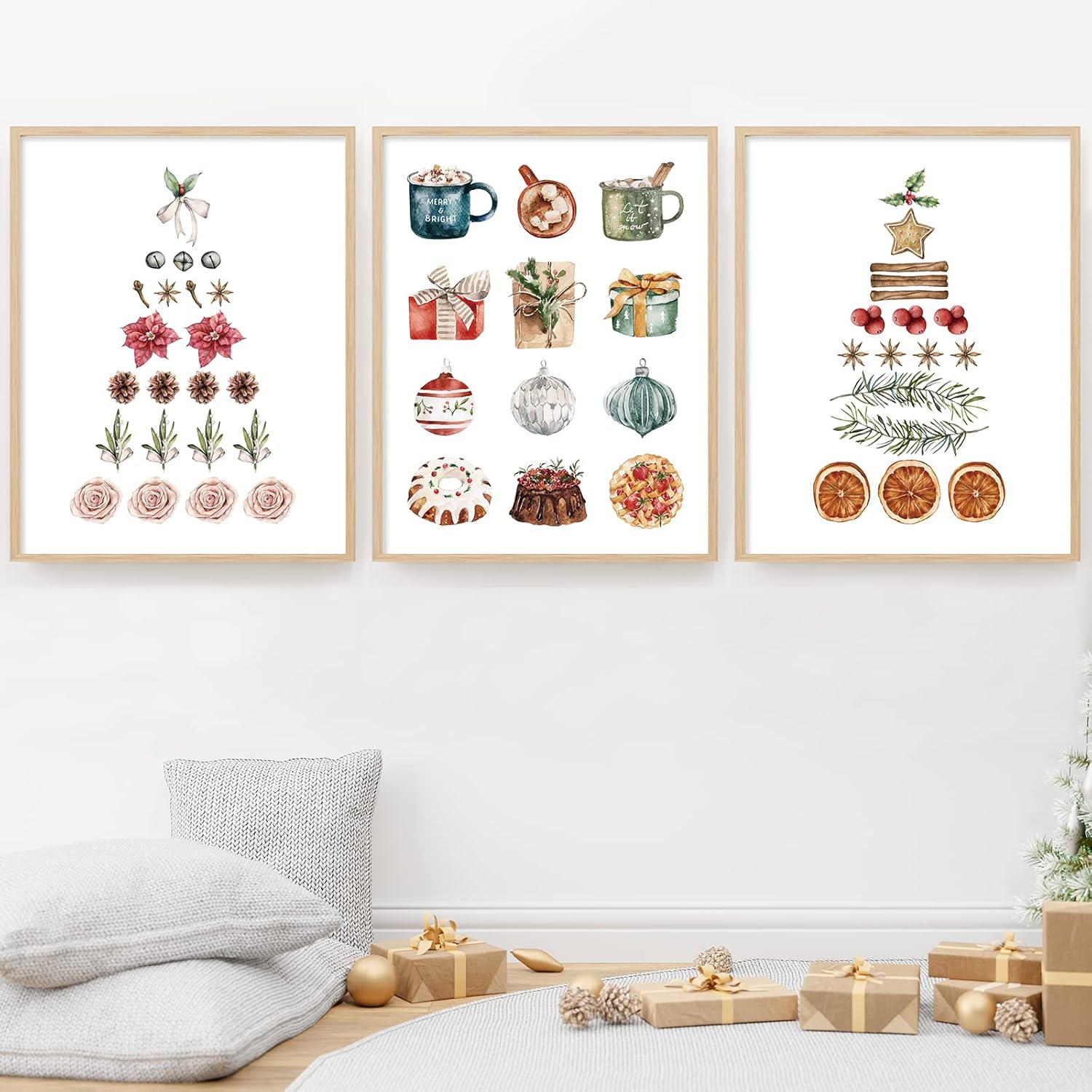 AnyDesign 12 impresiones artísticas navideñas para pared, diseño minimalista de acuarela, póster estético y acogedor de Navidad, decoración de