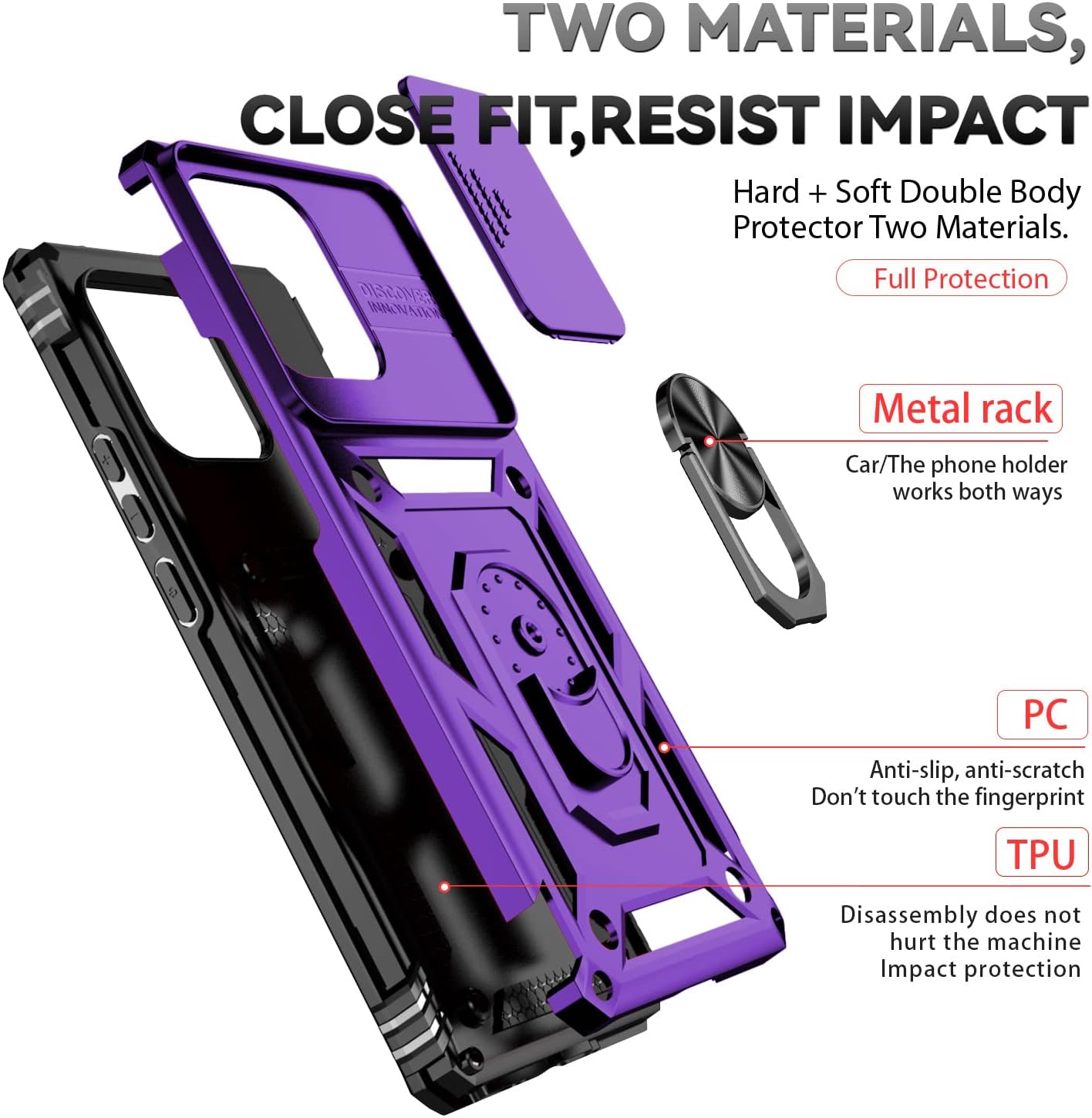 Funda para Motorola Edge Plus 2023 con funda para cámara deslizante y protector de pantalla HD grado militar de 16 pies probada en caídas Funda