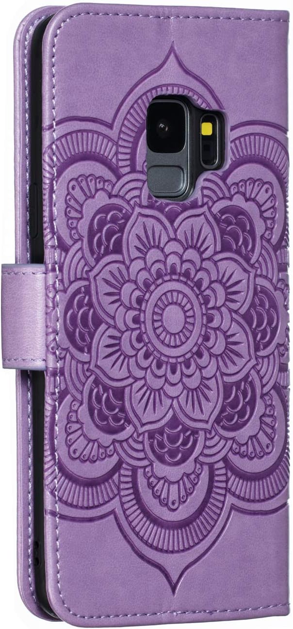 LEECOCO – Funda para Galaxy S9 con diseño de mandala en relieve de piel sintética de lujo, cartera con tapa para cuaderno, soporte magnético, ranura