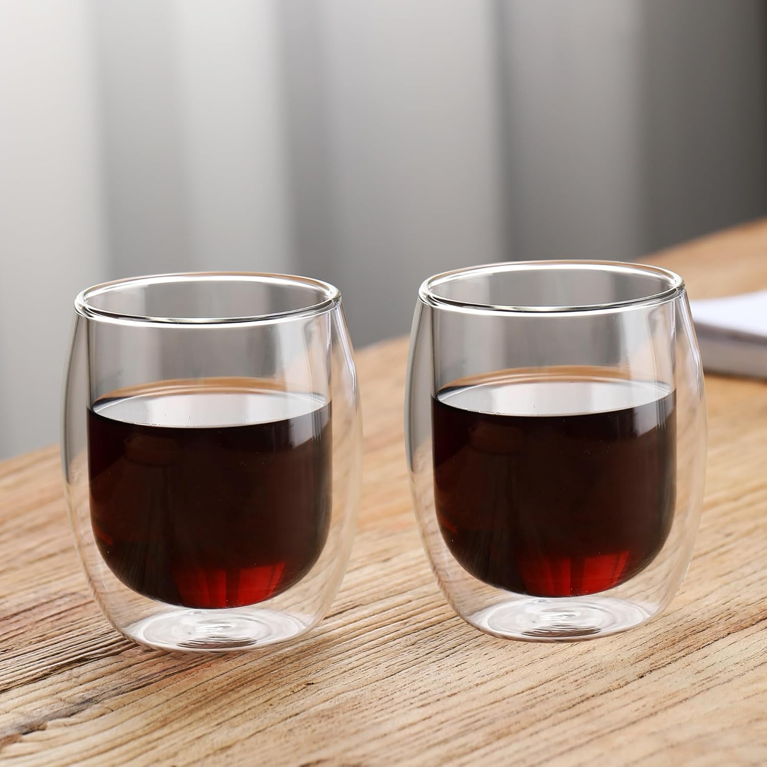 Juego de tazas de té de café de vidrio transparente, para café expreso, leche, cerveza, jugo, postre, doble capa, regalo para cumpleaños, 8.1 onzas,