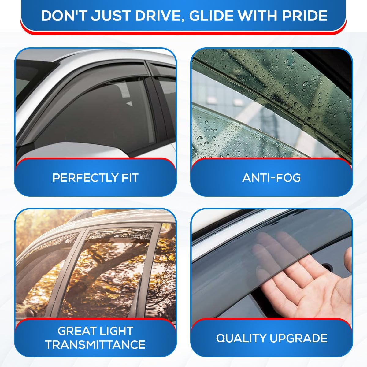 Visor de ventana compatible con Hyundai Santa Fe 2013-2018, protector contra la lluvia, extraduradero, deflector de ventana de ventilación lateral,