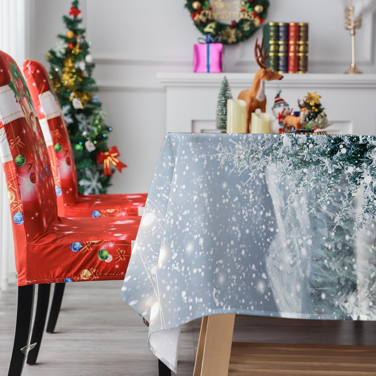 Lepuho – Mantel rectangular de Año Nuevo, 60 x 84 pulgadas, mantel rectangular de Año Nuevo, muñeco de nieve, invierno, impermeable, resistente a