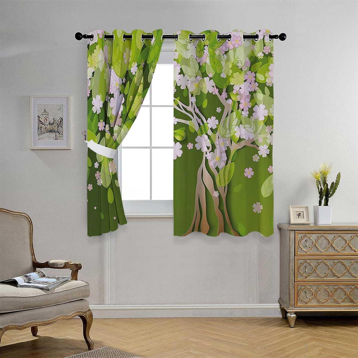 YANFENQI Cortinas para Habitacion – Cortinas para Habitacion con ojales florales, cortinas opacas cortas para puerta corrediza de vidrio, tela