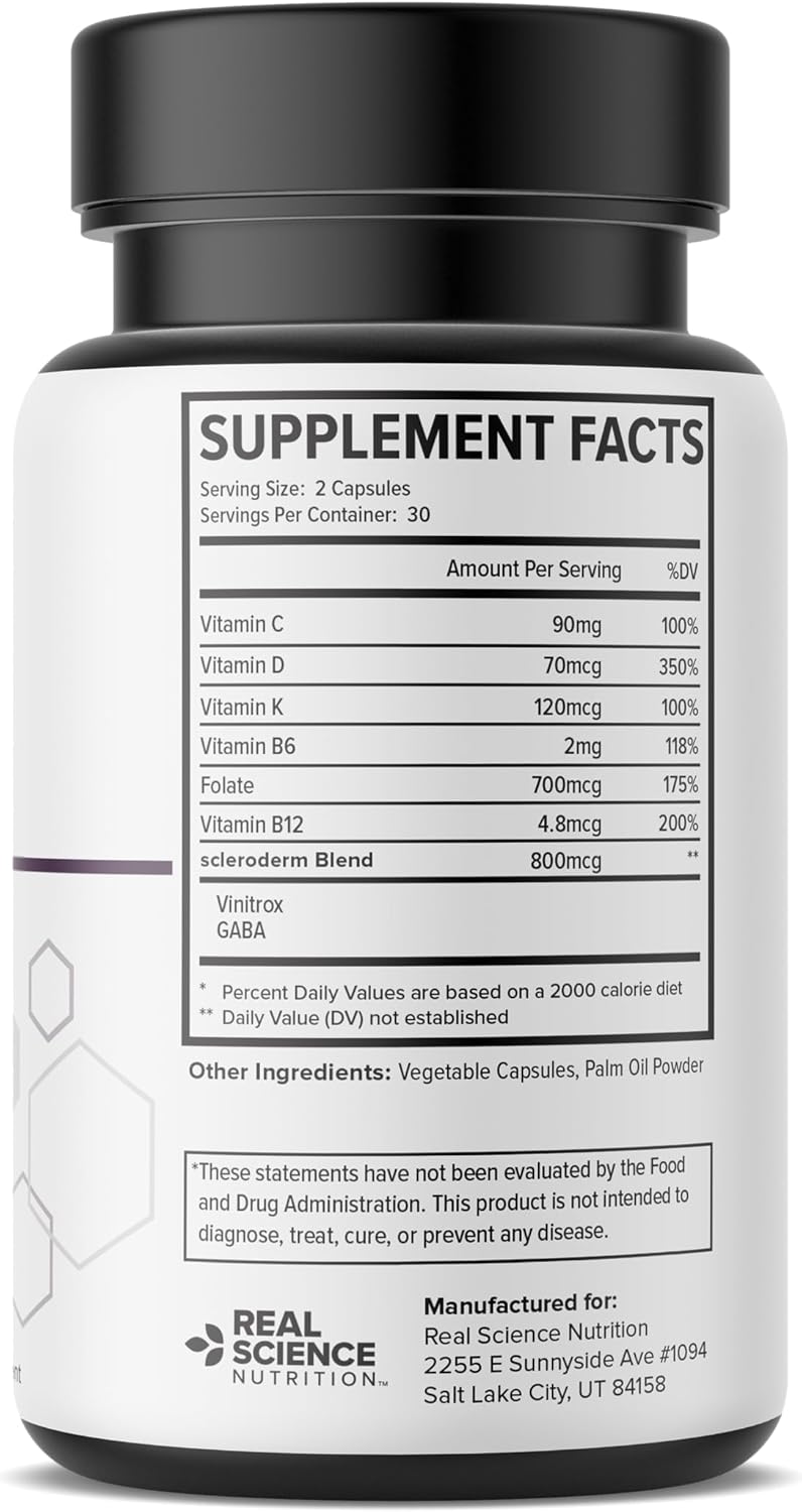 Real Science Nutrition ScleroEase Miracle ofrece alivio a las personas que sufren de esclerodermia, apoyando la piel flexible y flexible, movimiento