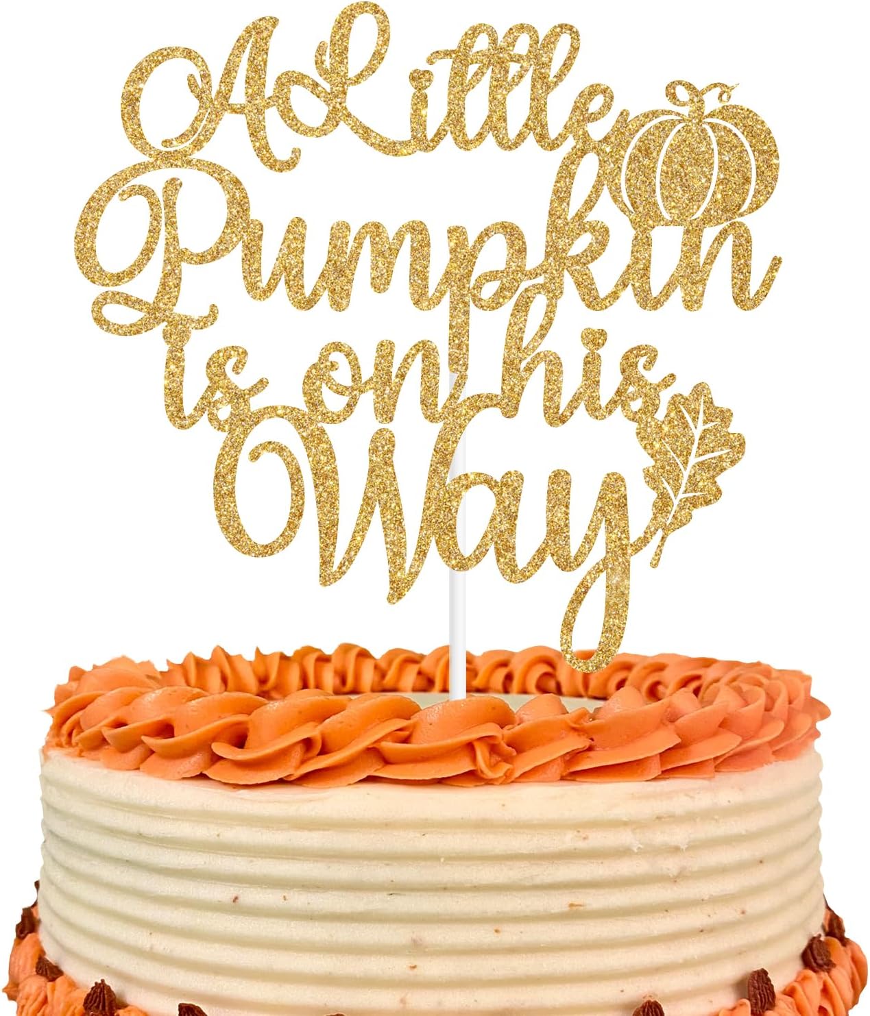 Decoración para tartas con purpurina dorada “A Little Pumpkin is on His Way”, calabaza Oh BoyA Little Pumpkin is on the Way, decoración de fiesta de