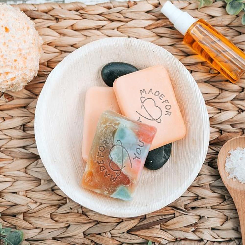 PH PandaHall Sello de jabón hecho a mano, hecho para ti, molde de jabón, sello de jabón en relieve de corazón, capítulo de jabón natural con asa