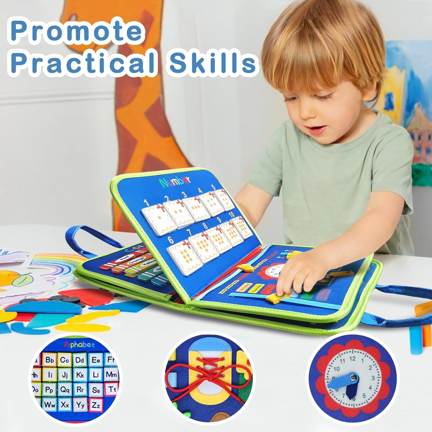 Juguetes de mesa de alta tecnología, libro ocupado para niños pequeños de 1 a 5 años, libro sensorial Montessori educativo para actividades de