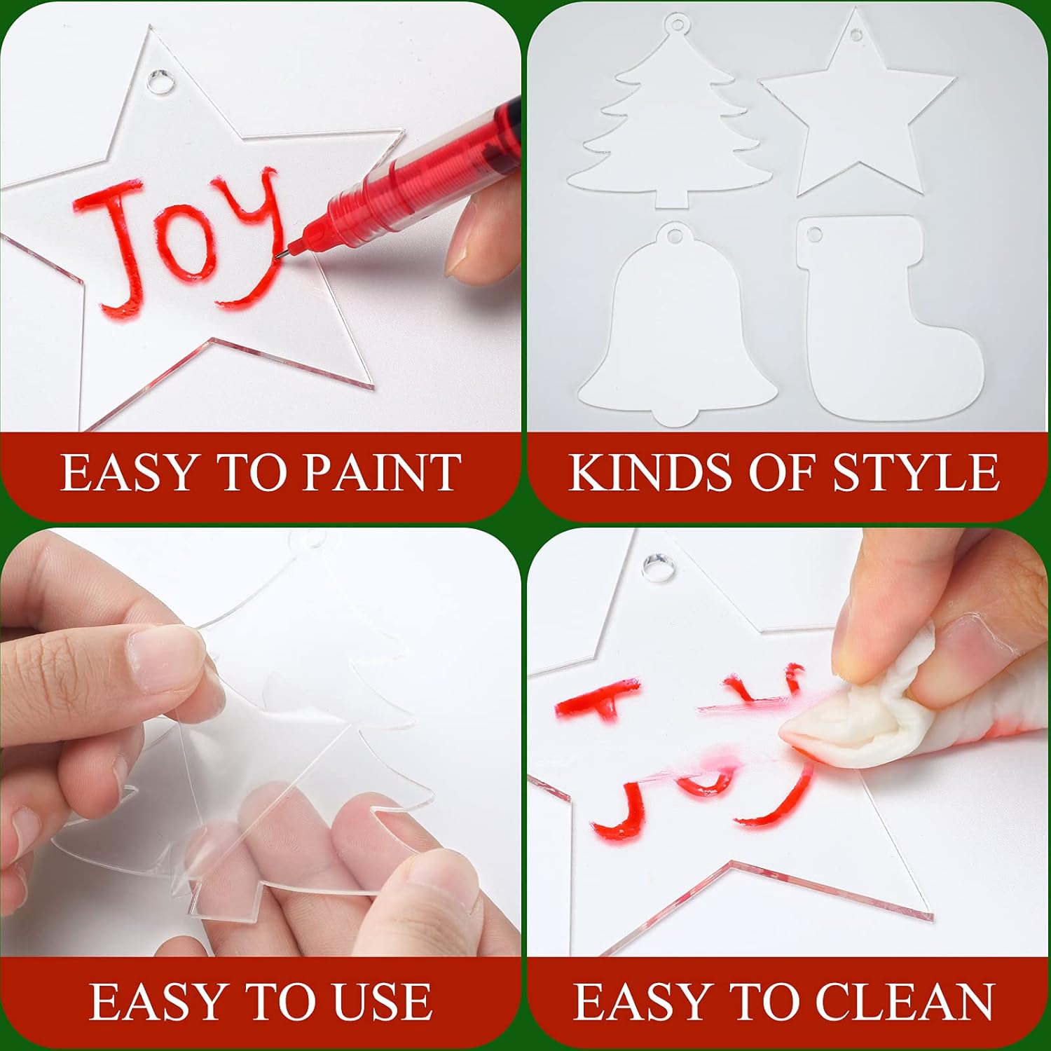 Adornos de Navidad de acrílico transparente de 3 pulgadas, medias de Navidad con forma de campana, adornos acrílicos para colgar con cinta para