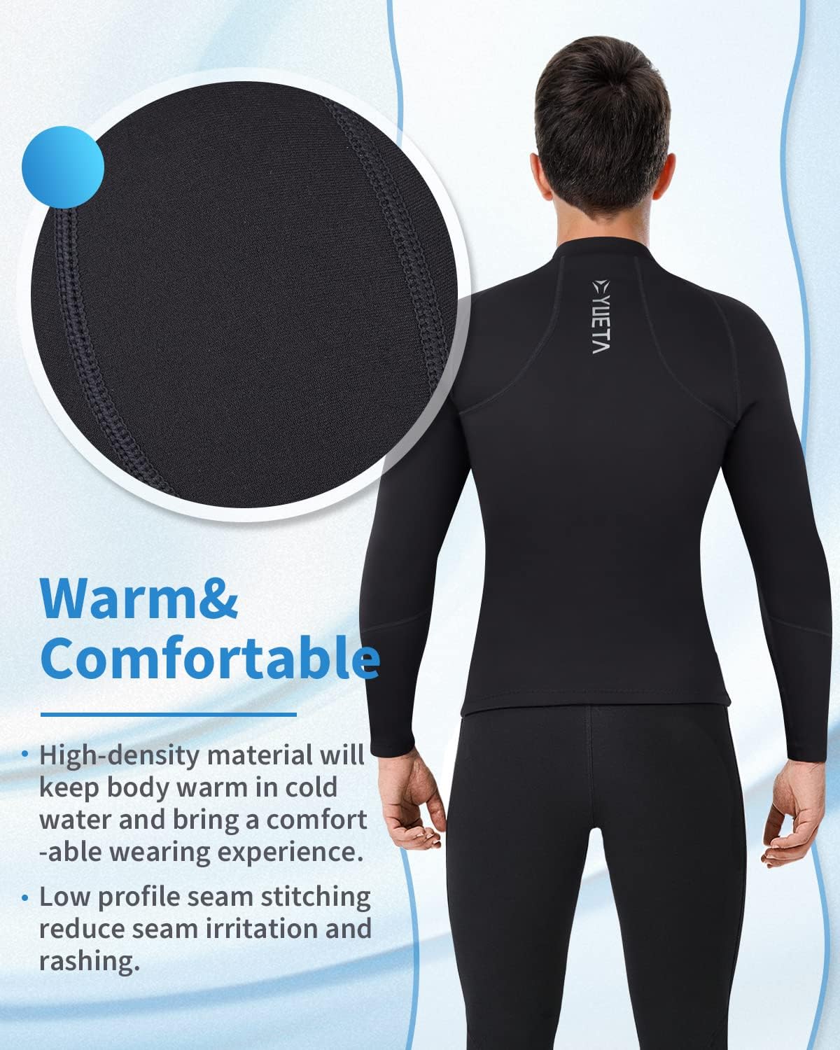 Wenlia Mens Wetsuits Top  2mm Neoprene Jacket  Ultra Stretchy & Warmth  Easy Entry Front Zip – YKK  Surfing Snorkeling – All Watersports