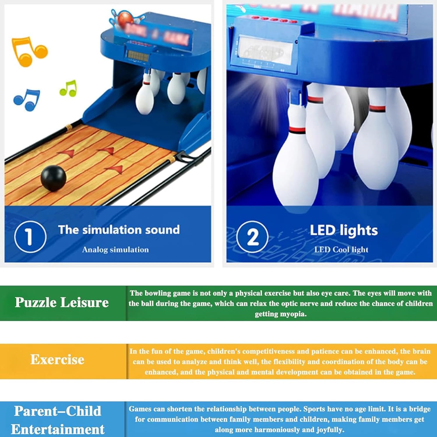 Juego de bolera electrónica, consola de juegos deportivos de bola de boliche interior con marcador electrónico LED, con reinicio automático,