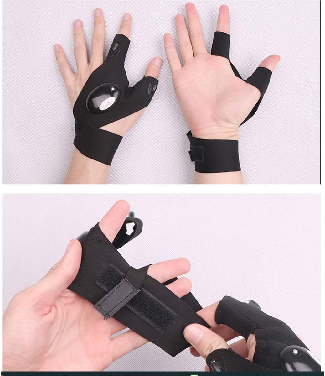 Guantes de linterna, guantes de linterna LED sin dedos, regalos de cumpleaños para hombre, linternas manos libres para trabajar en lugares oscuros