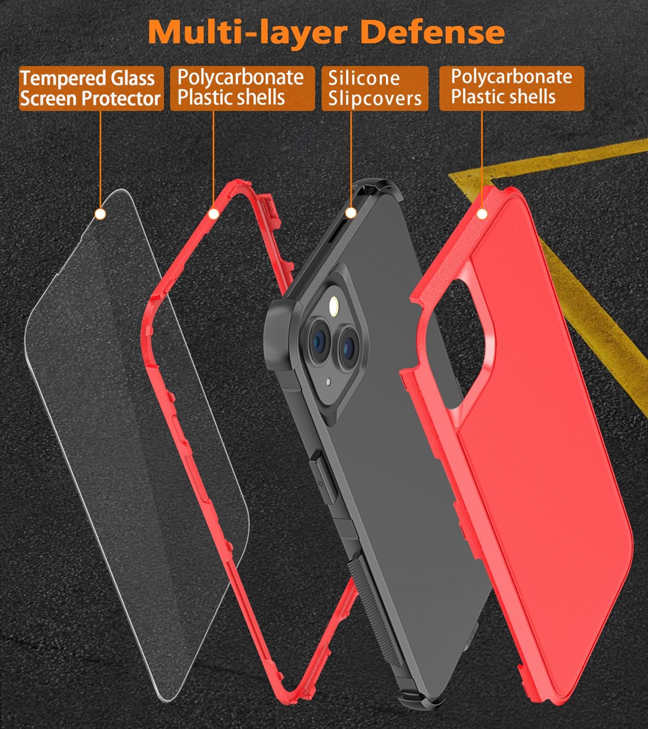 Diverbox Funda para iPhone 15 a prueba de golpes a prueba de caídas protector de pantalla de vidrio templado, funda de protección resistente para
