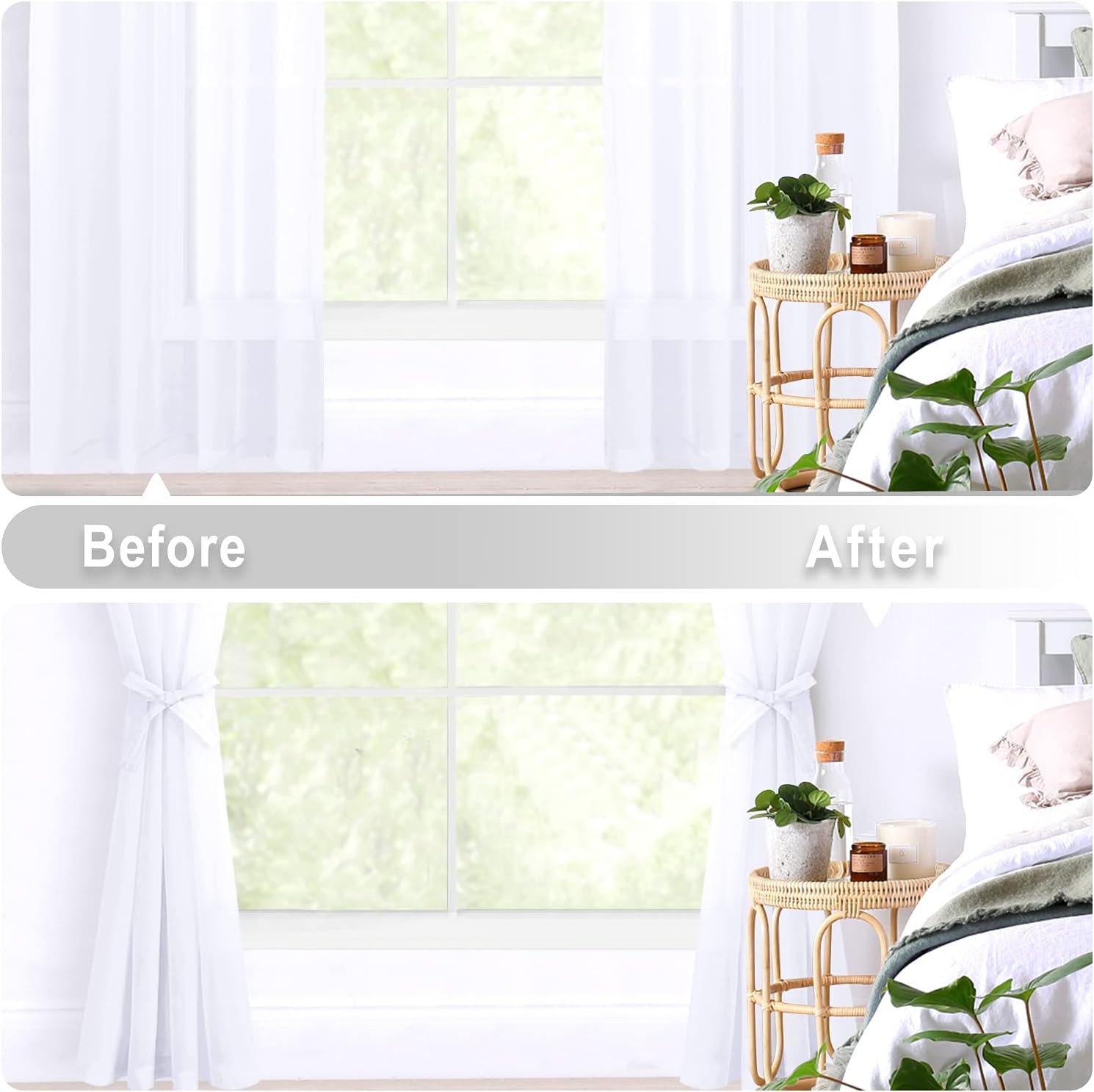 Hiasan – Cortinas traslúcidas de gasa ligeras transpirables filtrantes de luz cojales y alzapaños pventana, dormitorio, sala estar, guardería, casa