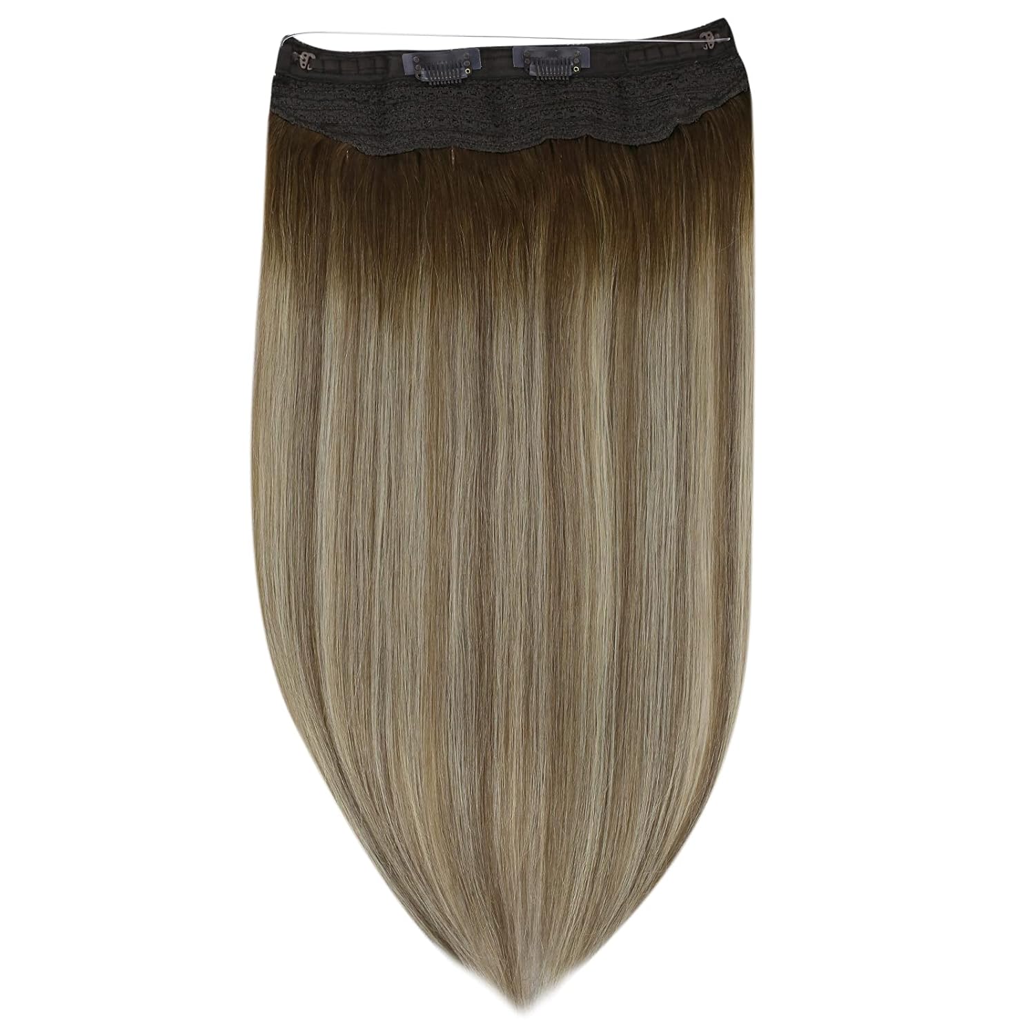 Full Shine – Extensiones de cabello humano de una sola pieza con hilo de nailon transparente e invisible, con diadema oculta, color ombré, para