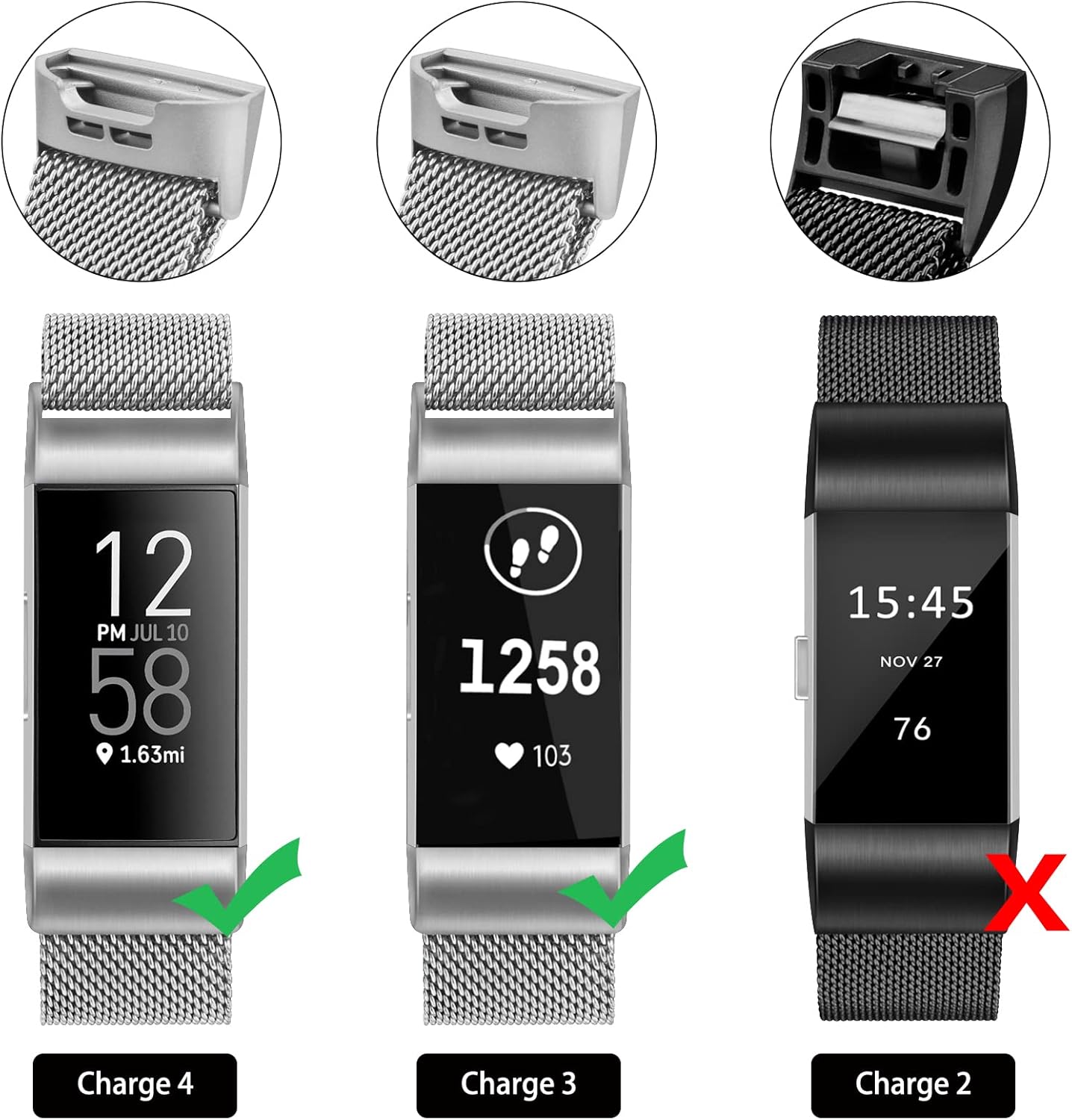 Vancle Bandas de metal para Fitbit Charge 3 BandFitbit Charge 4 Band para mujeres y hombres, malla de acero inoxidable transpirable pulsera con