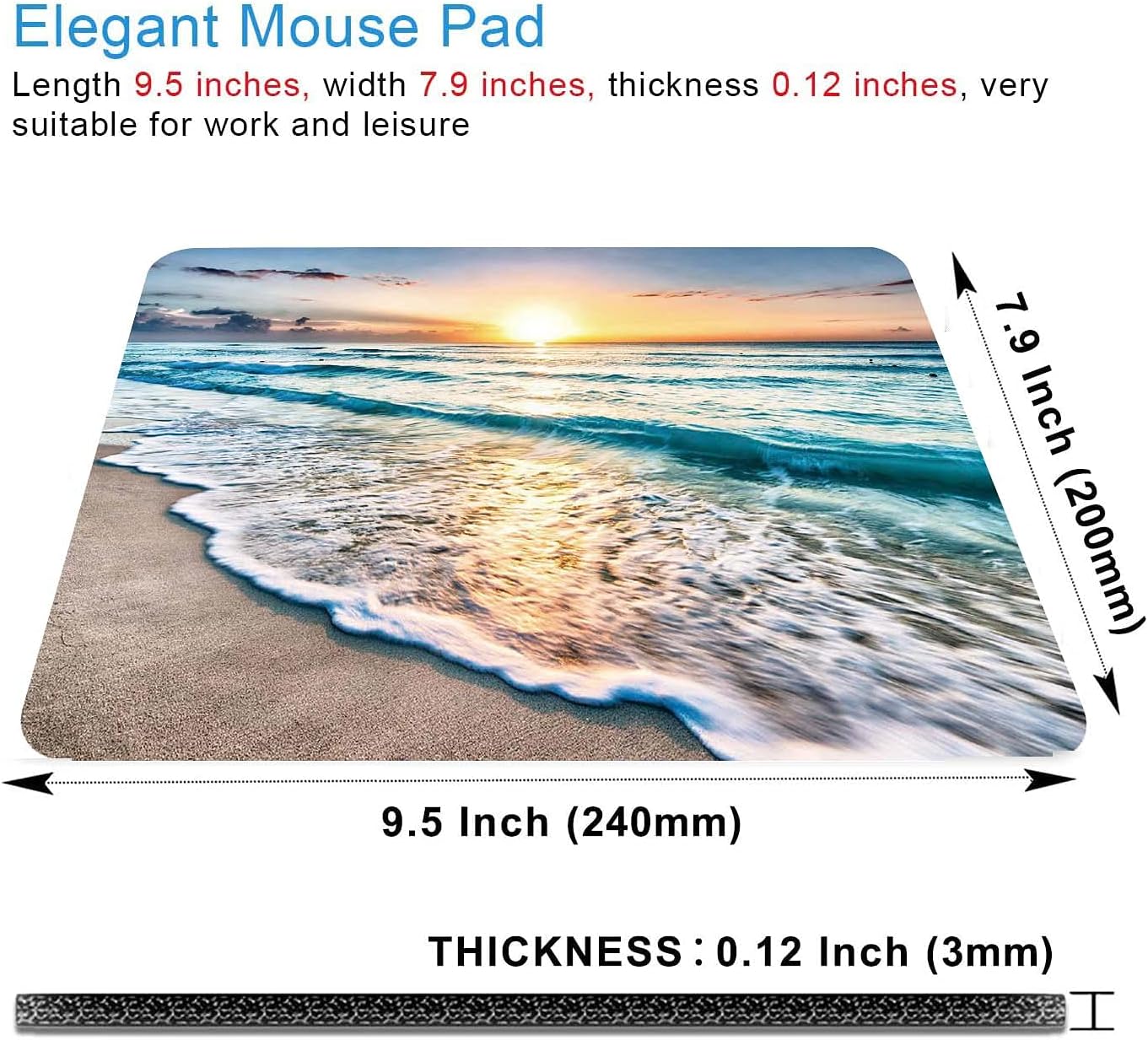 Alfombrilla de mouse de playa al atardecer, linda alfombrilla de ratón, alfombrilla de mouse pequeña personalizada con diseños, base de goma