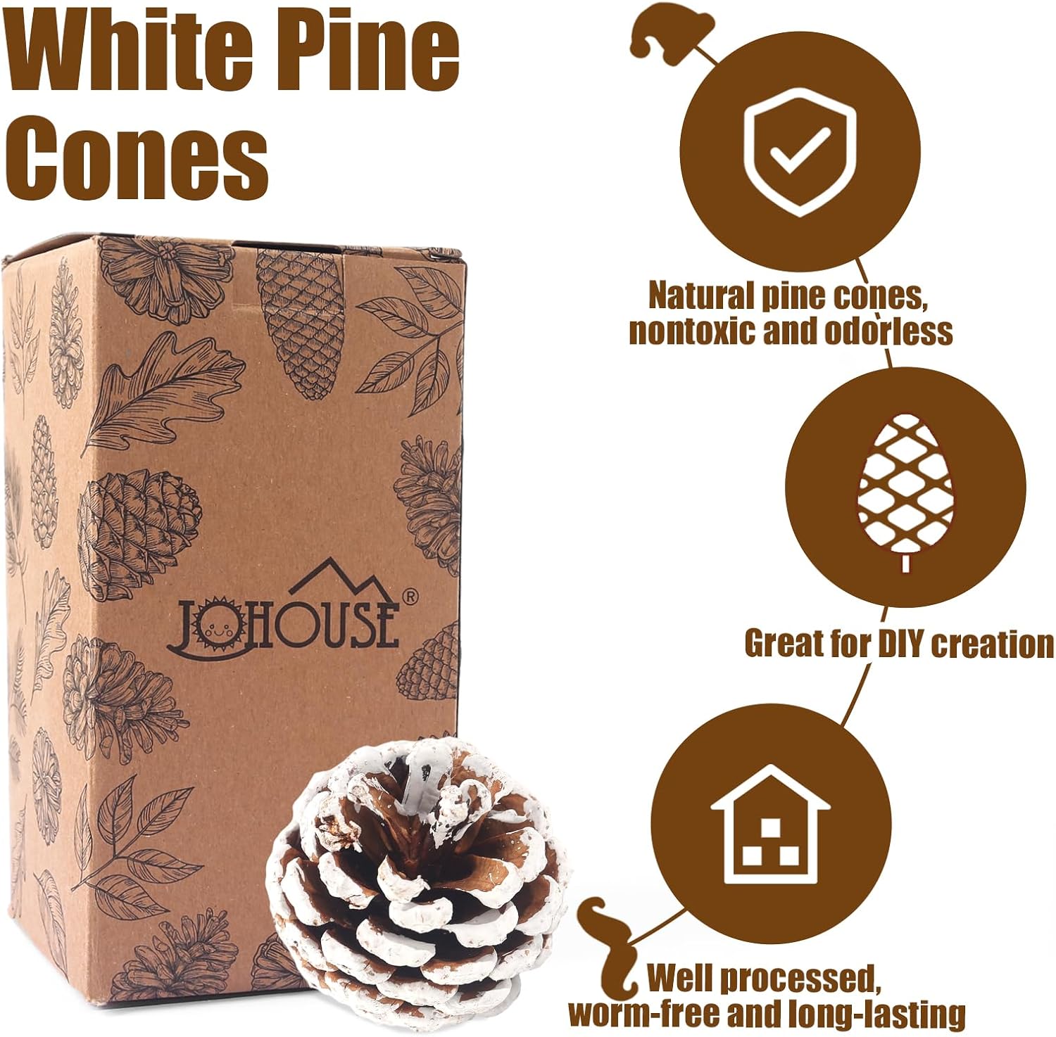 JOHOUSE 30 piezas de decoración de piñas de nieve, conos de pino naturales para manualidades, adornos de cono de pino de Navidad para árbol de