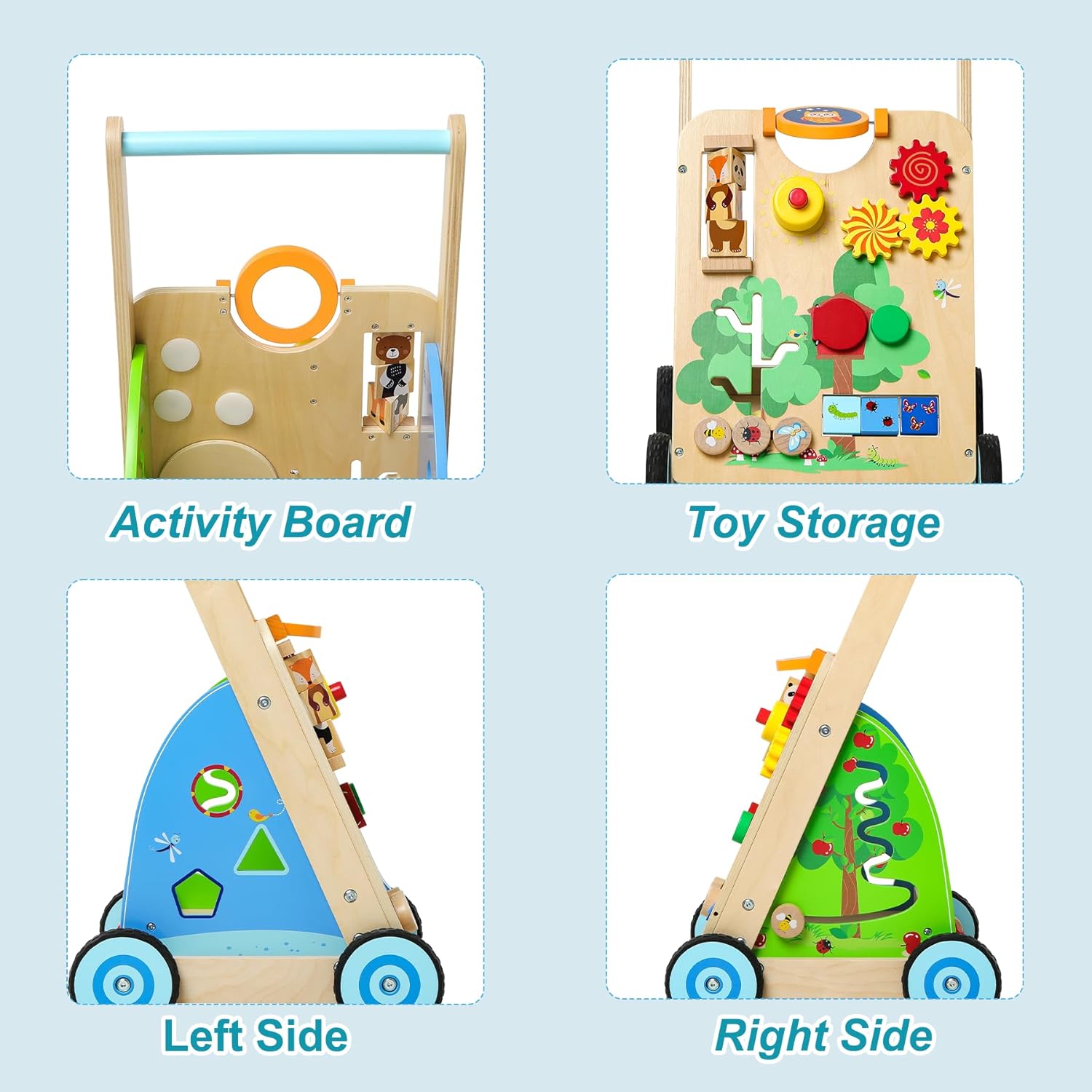 Caminante de actividad, caminante de madera para bebés, juguete para caminar para niños pequeños, cochecito de actividad de aprendizaje, caminante