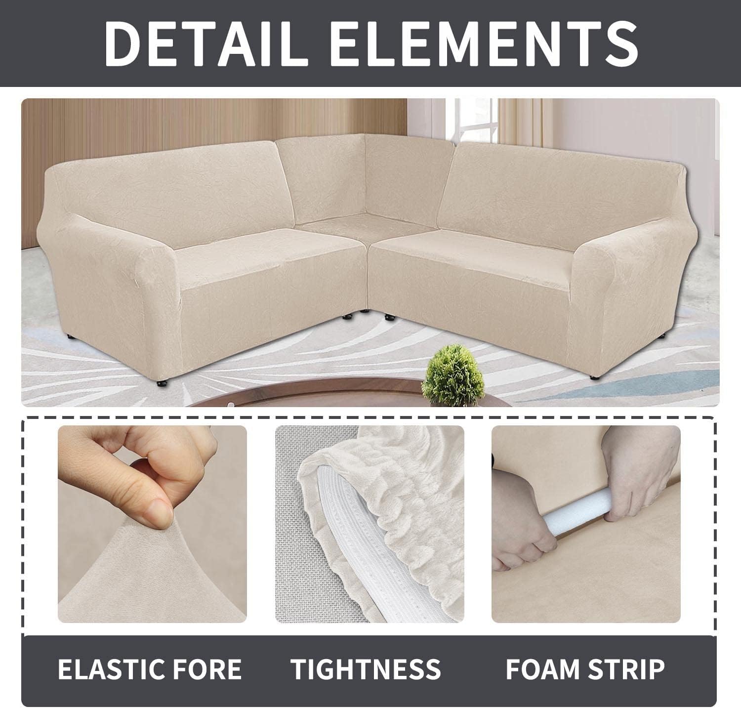 Fundas para sofá modular de esquina de 5 asientos en forma de L, fundas de terciopelo para sofá modular en forma de L, protector elástico suave y