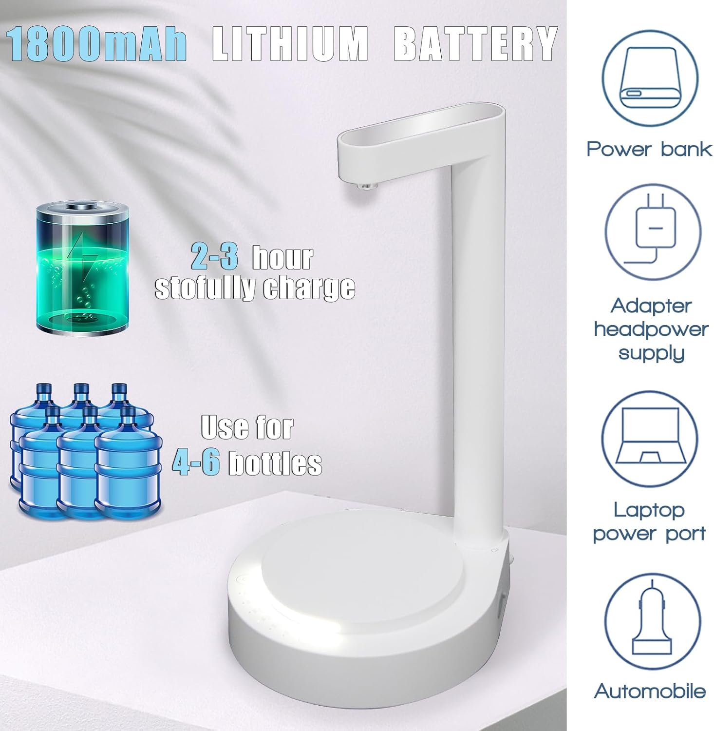 Dispensador de agua LED para mesita de noche, dispensador de botellas de agua de escritorio, luz LED y botones táctiles, dispensador de agua